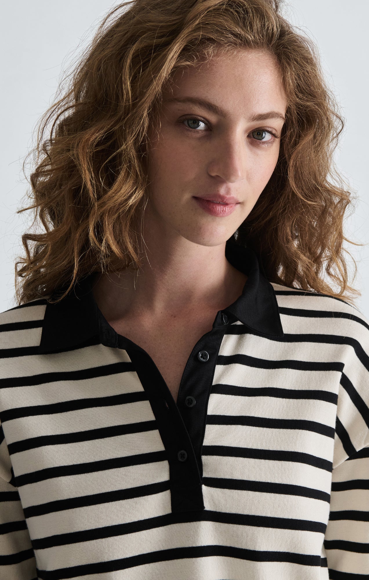 LONG SLEEVE POLO NECK JERSEY IN BLACK WHITE STRIPED - Mavi Jeans