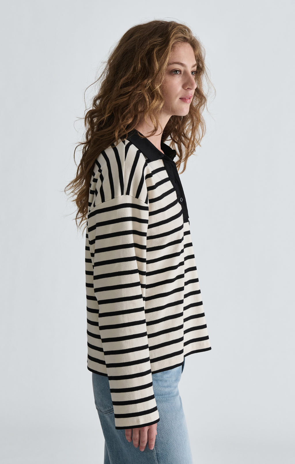 LONG SLEEVE POLO NECK JERSEY IN BLACK WHITE STRIPED - Mavi Jeans