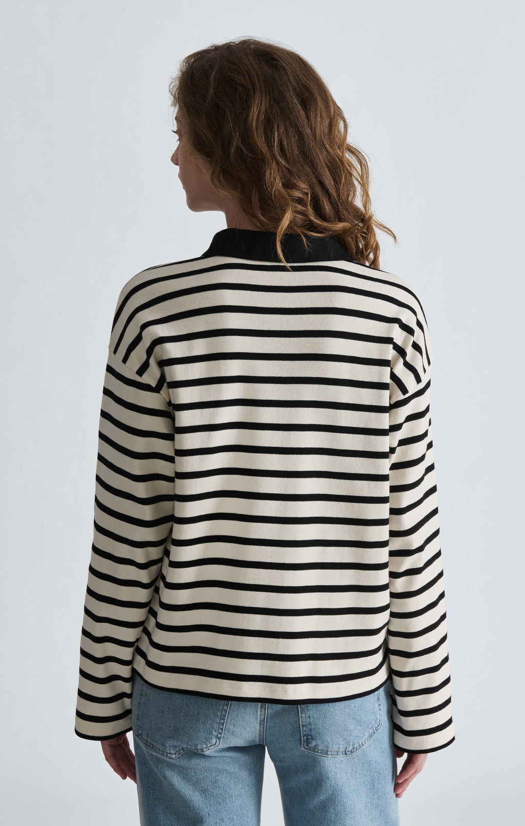 LONG SLEEVE POLO NECK JERSEY IN BLACK WHITE STRIPED - Mavi Jeans