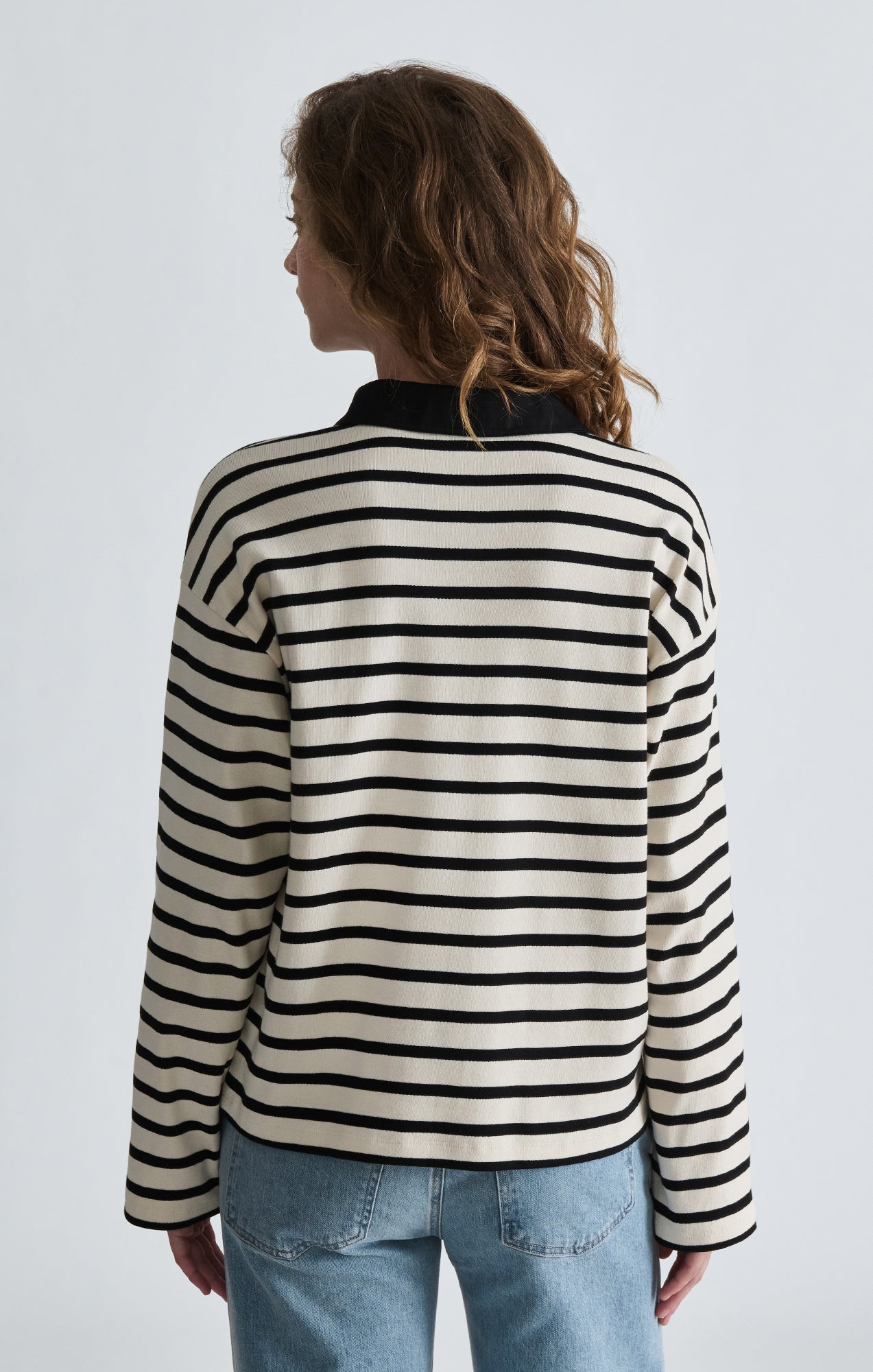 LONG SLEEVE POLO NECK JERSEY IN BLACK WHITE STRIPED - Mavi Jeans