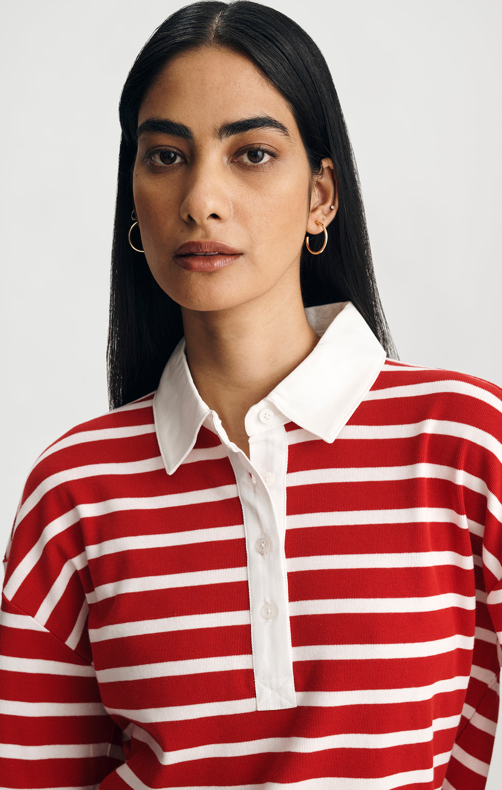 LONG SLEEVE POLO NECK JERSEY IN EQUESTRIAN RED STRIPE - Mavi Jeans