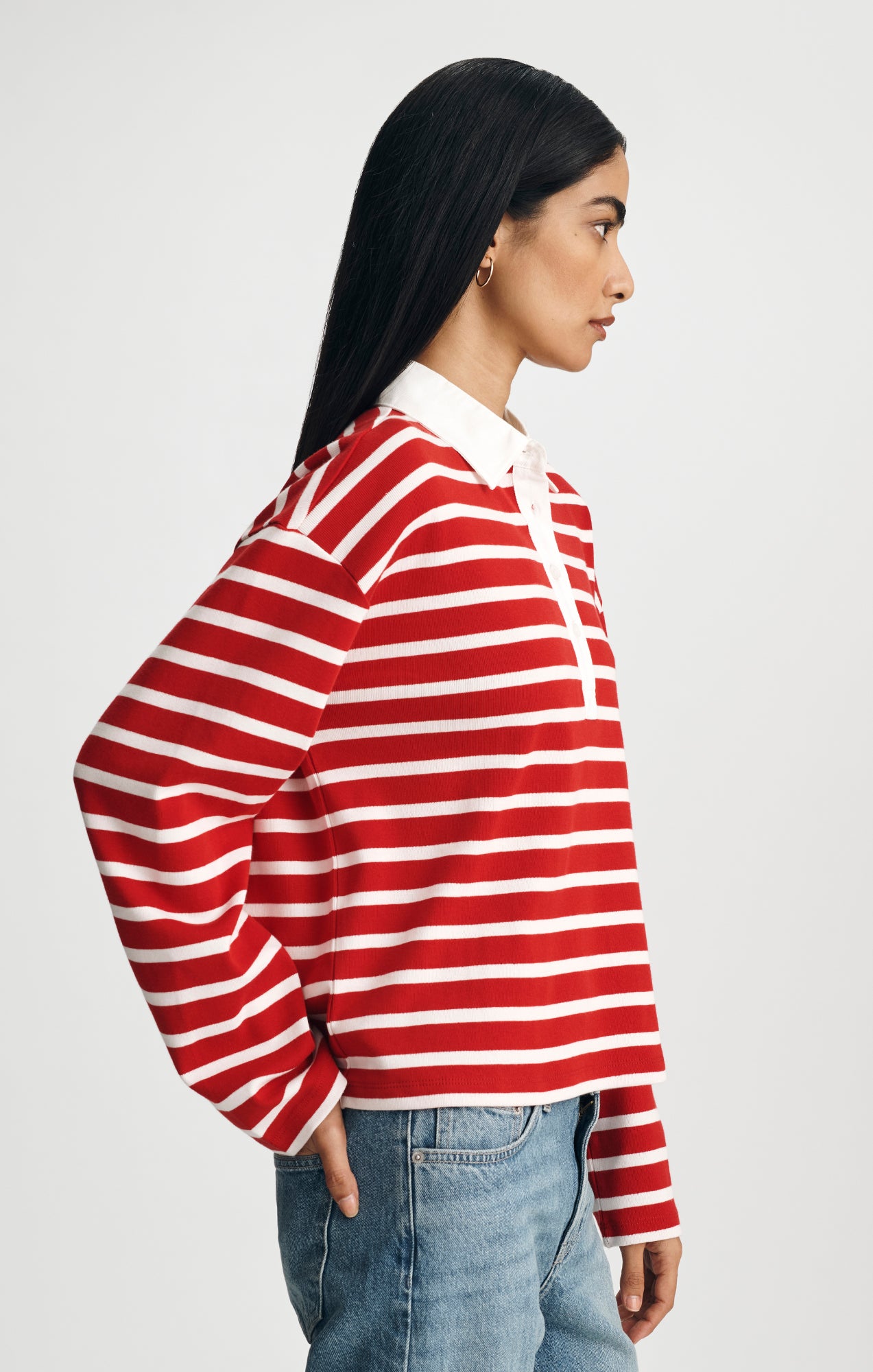 LONG SLEEVE POLO NECK JERSEY IN EQUESTRIAN RED STRIPE - Mavi Jeans