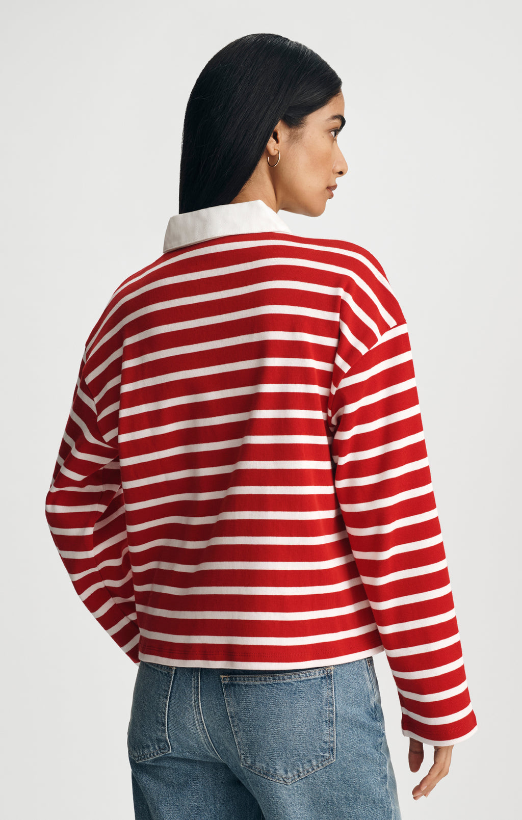 LONG SLEEVE POLO NECK JERSEY IN EQUESTRIAN RED STRIPE - Mavi Jeans