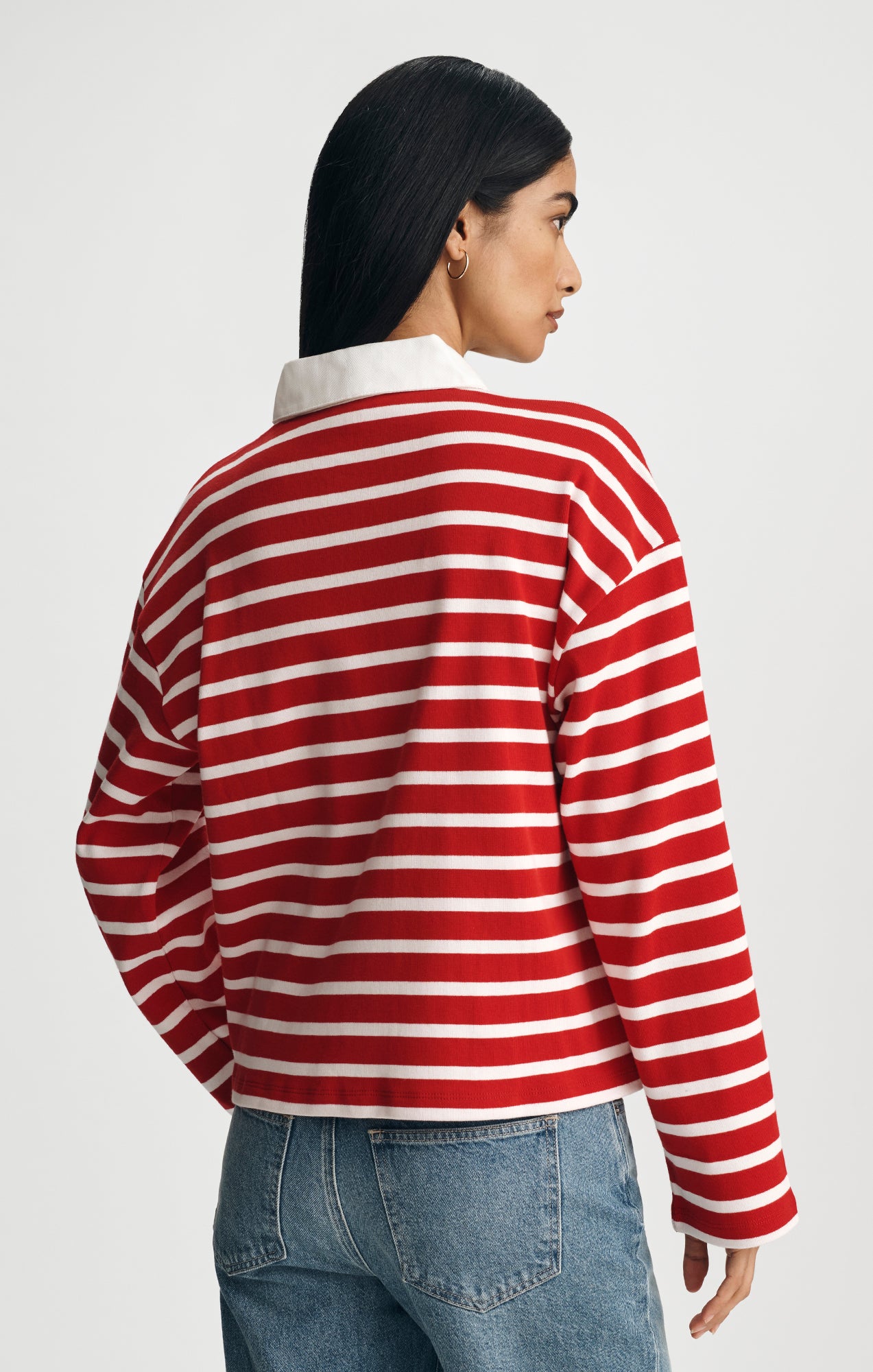 LONG SLEEVE POLO NECK JERSEY IN EQUESTRIAN RED STRIPE - Mavi Jeans