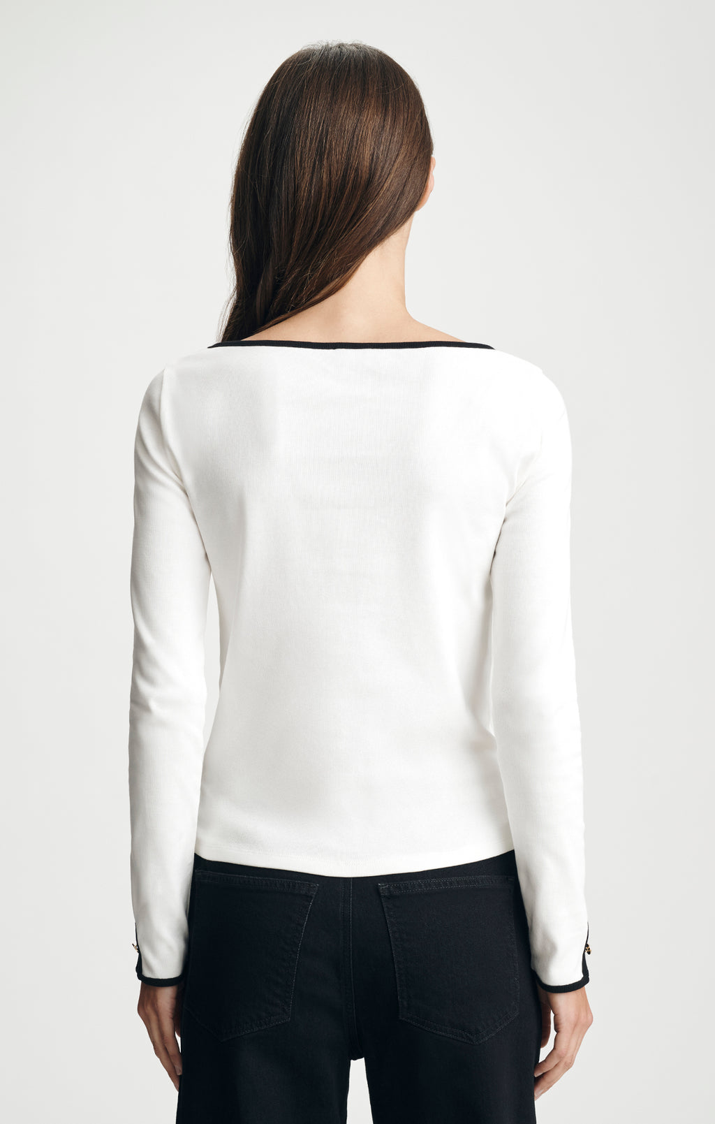BOAT NECK LONG SLEEVE T-SHIRT IN ANTIQUE WHITE - Mavi Jeans