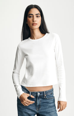 LONG SLEEVE CREW NECK T-SHIRT IN WHITE ALYSSUM - Mavi Jeans