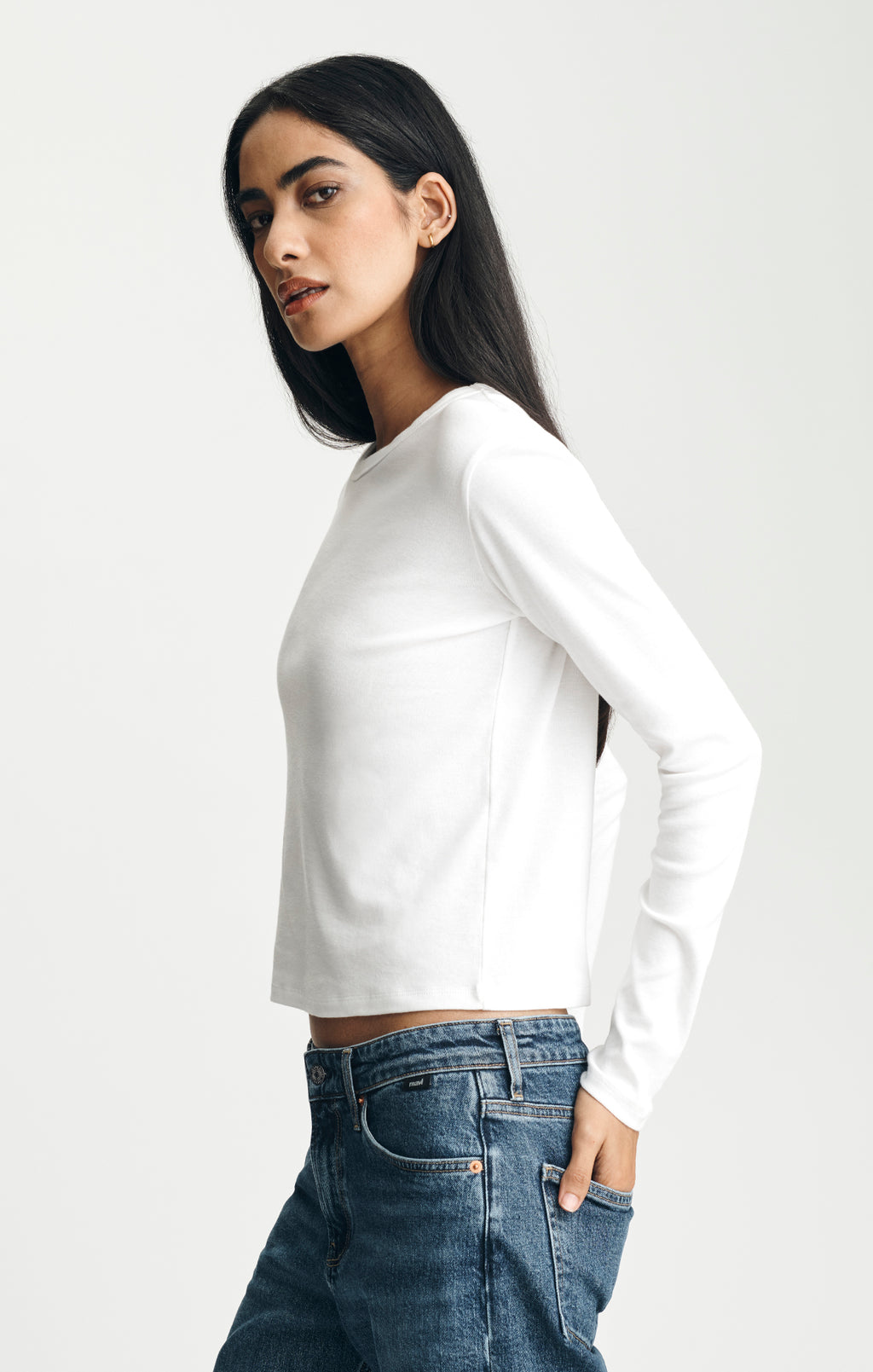 LONG SLEEVE CREW NECK T-SHIRT IN WHITE ALYSSUM - Mavi Jeans