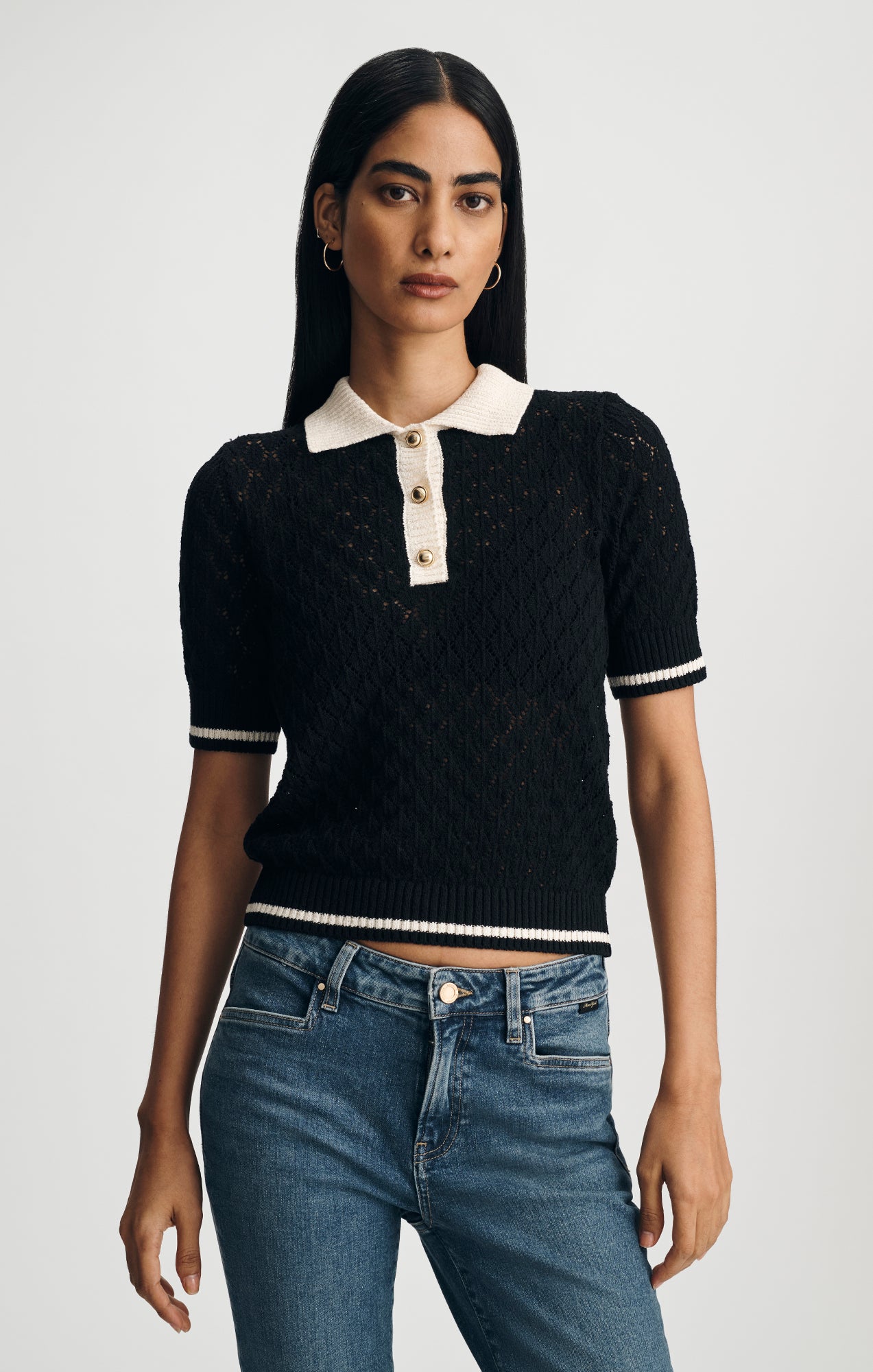SHORT SLEEVE POLO SWEATER IN BLACK - Mavi Jeans