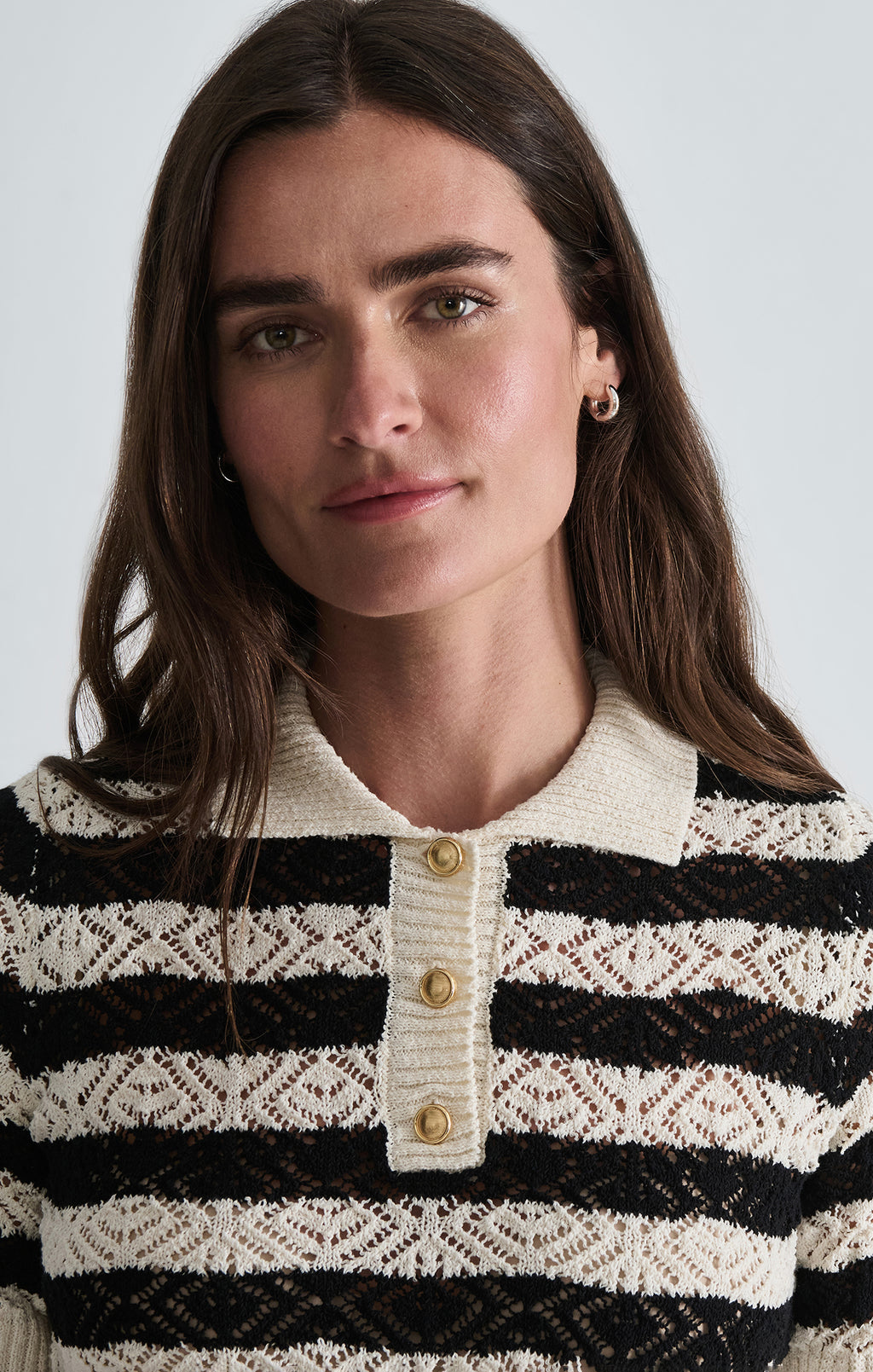 SHORT SLEEVE POLO SWEATER IN BLACK STRIPED - Mavi Jeans