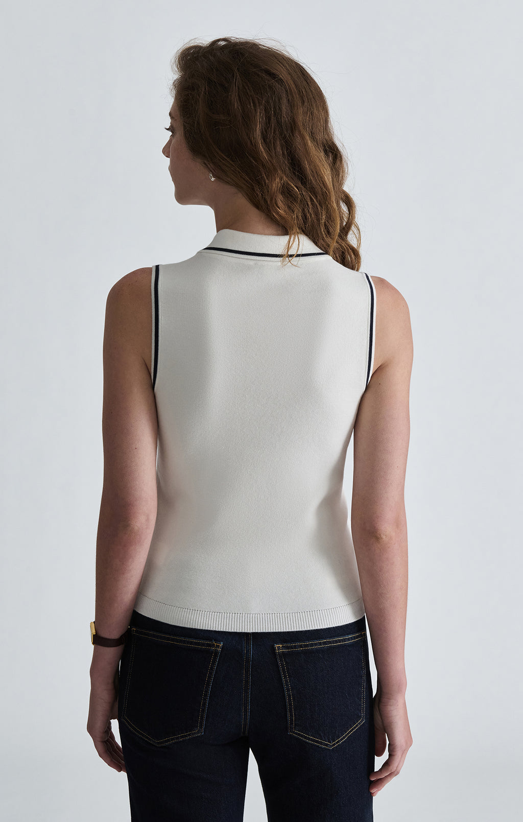 TIPPED SLEEVELESS POLO SWEATER IN ANTIQUE WHITE - Mavi Jeans