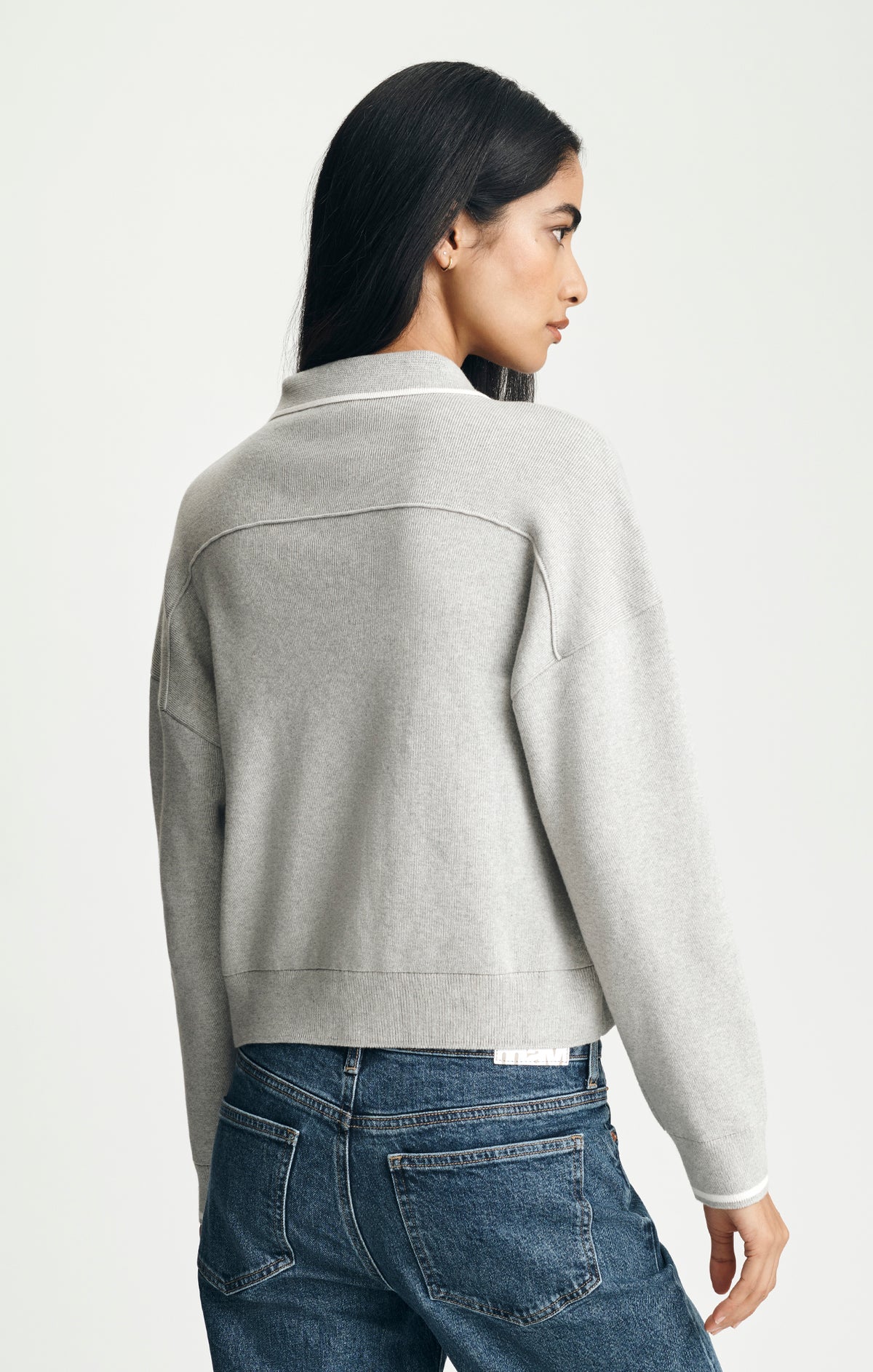 TIPPED POLO SWEATER IN MID GREY MELANGE - Mavi Jeans