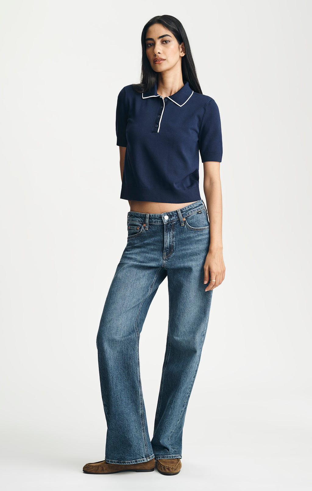 TRICOT SHORT SLEEVE POLO SWEATER IN MARITIME BLUE