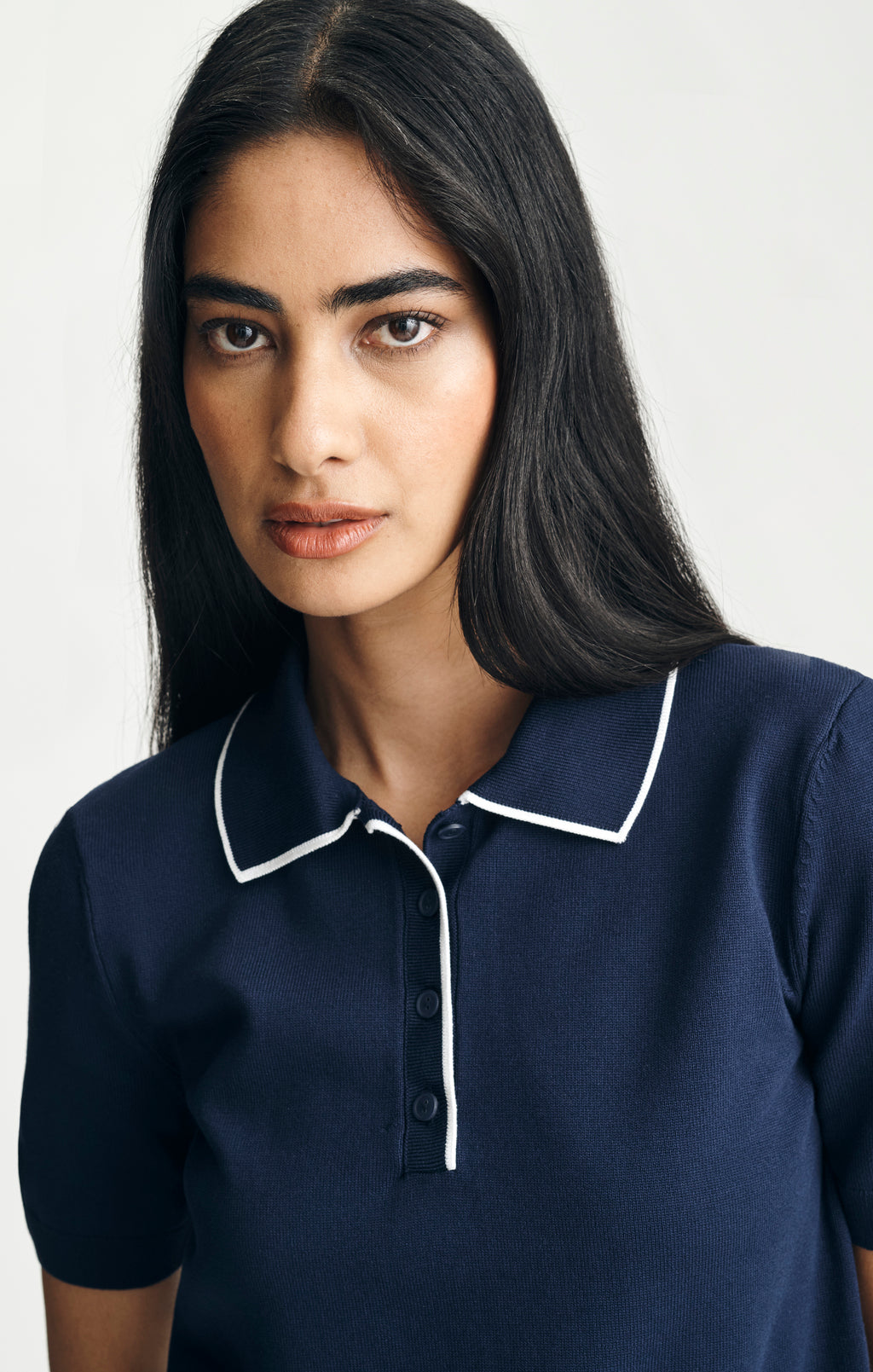 TRICOT SHORT SLEEVE POLO SWEATER IN MARITIME BLUE
