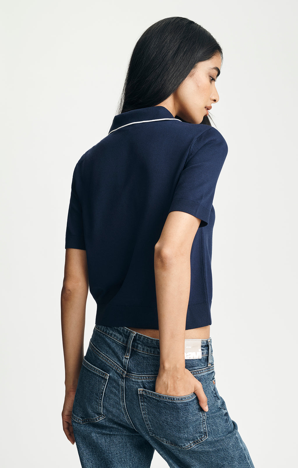 TRICOT SHORT SLEEVE POLO SWEATER IN MARITIME BLUE