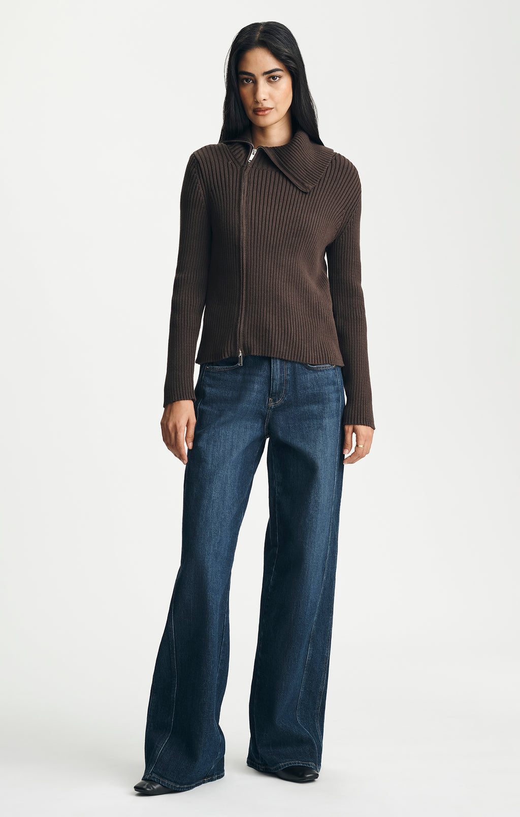 ASYMMETRIC ZIP CARDIGAN IN CHOCOLATE TORTE - Mavi Jeans