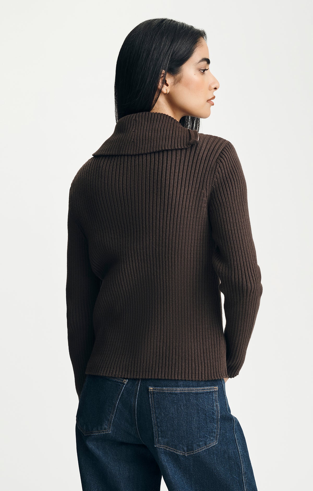 ASYMMETRIC ZIP CARDIGAN IN CHOCOLATE TORTE - Mavi Jeans