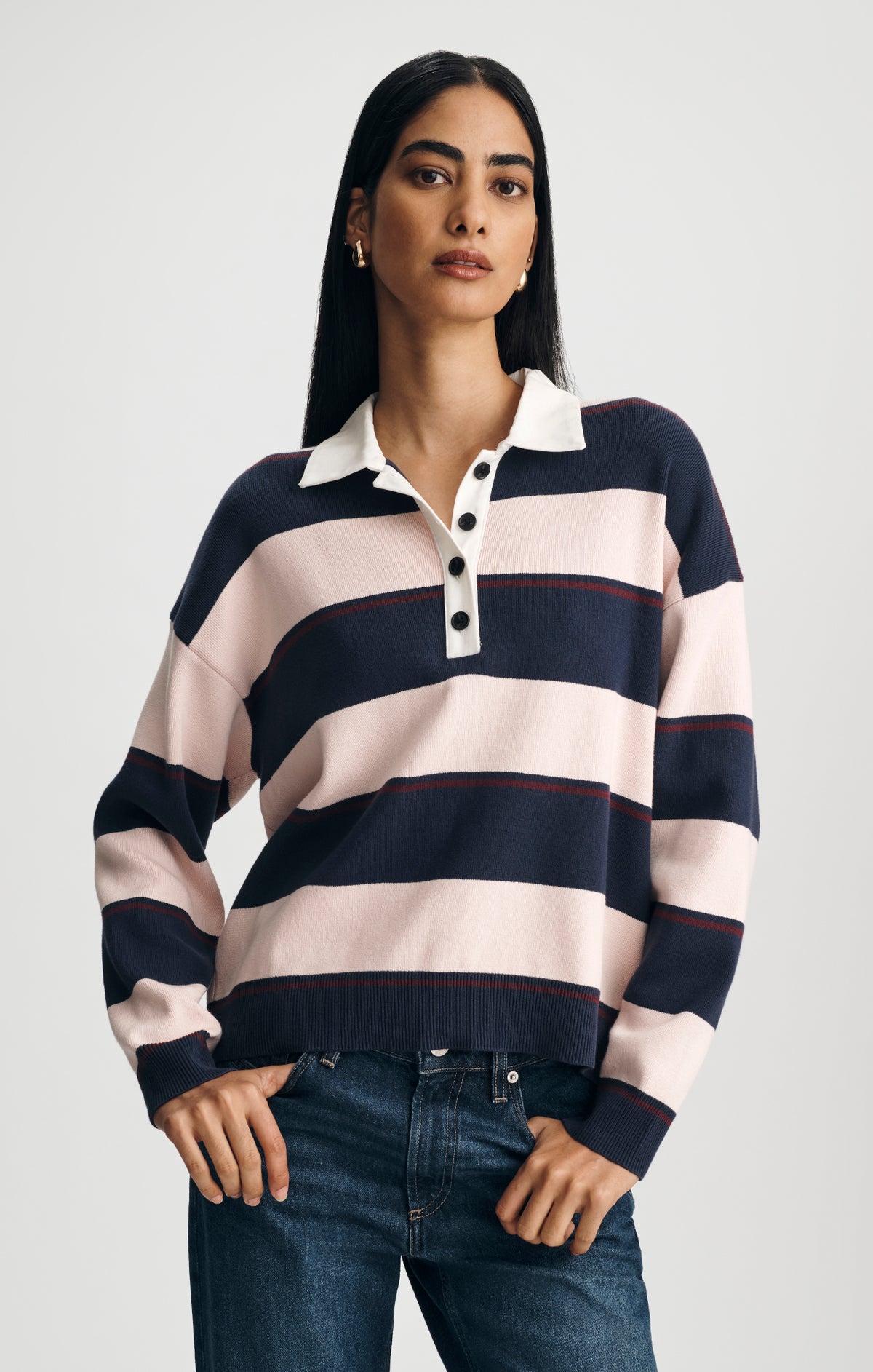 RUGBY POLO SWEATER IN PEACOAT STRIPE - Mavi Jeans
