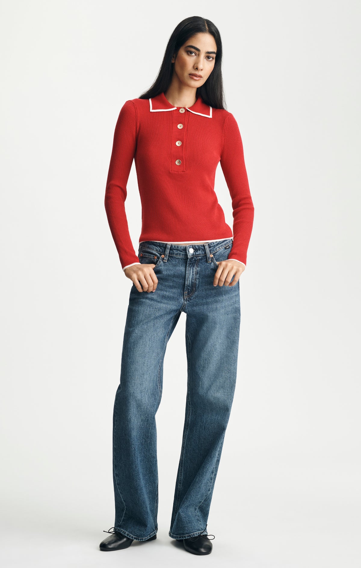 TIPPED POLO SWEATER IN SAVVY RED - Mavi Jeans
