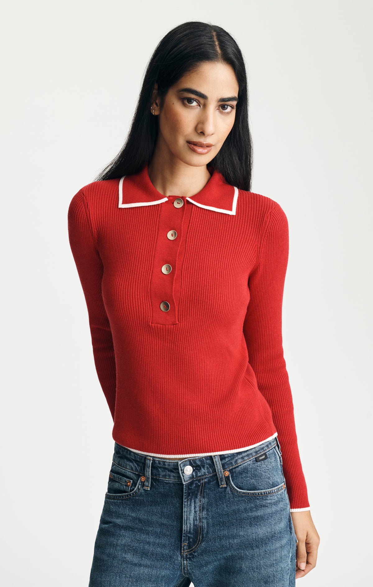 TIPPED POLO SWEATER IN SAVVY RED - Mavi Jeans