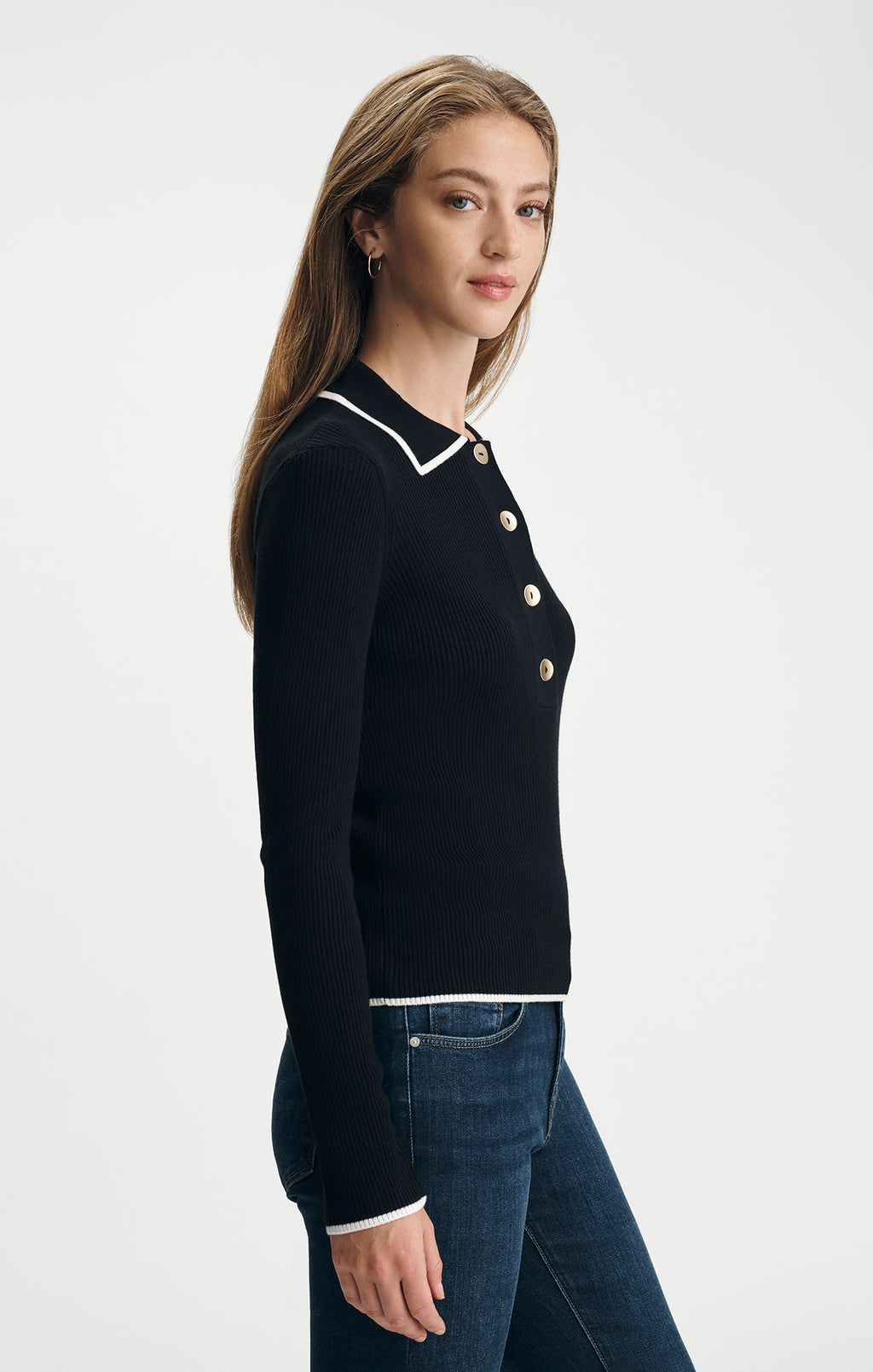 TIPPED POLO SWEATER IN BLACK - Mavi Jeans