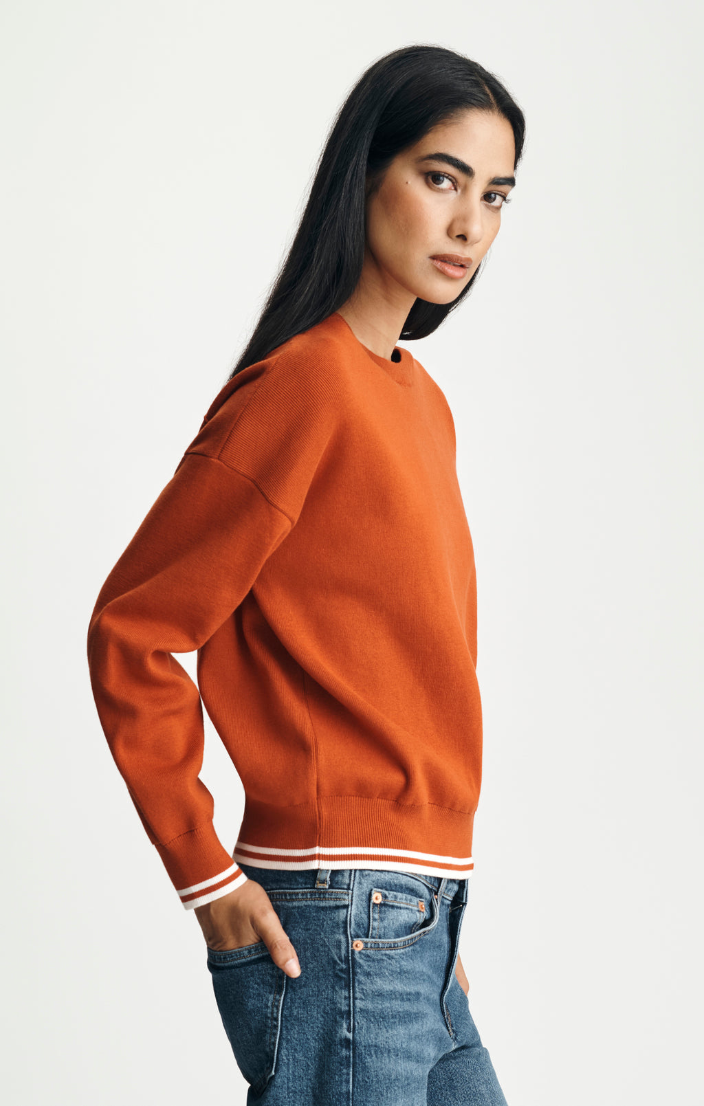 VARSITY CREW NECK SWEATER IN ROOIBOS TEA - Mavi Jeans