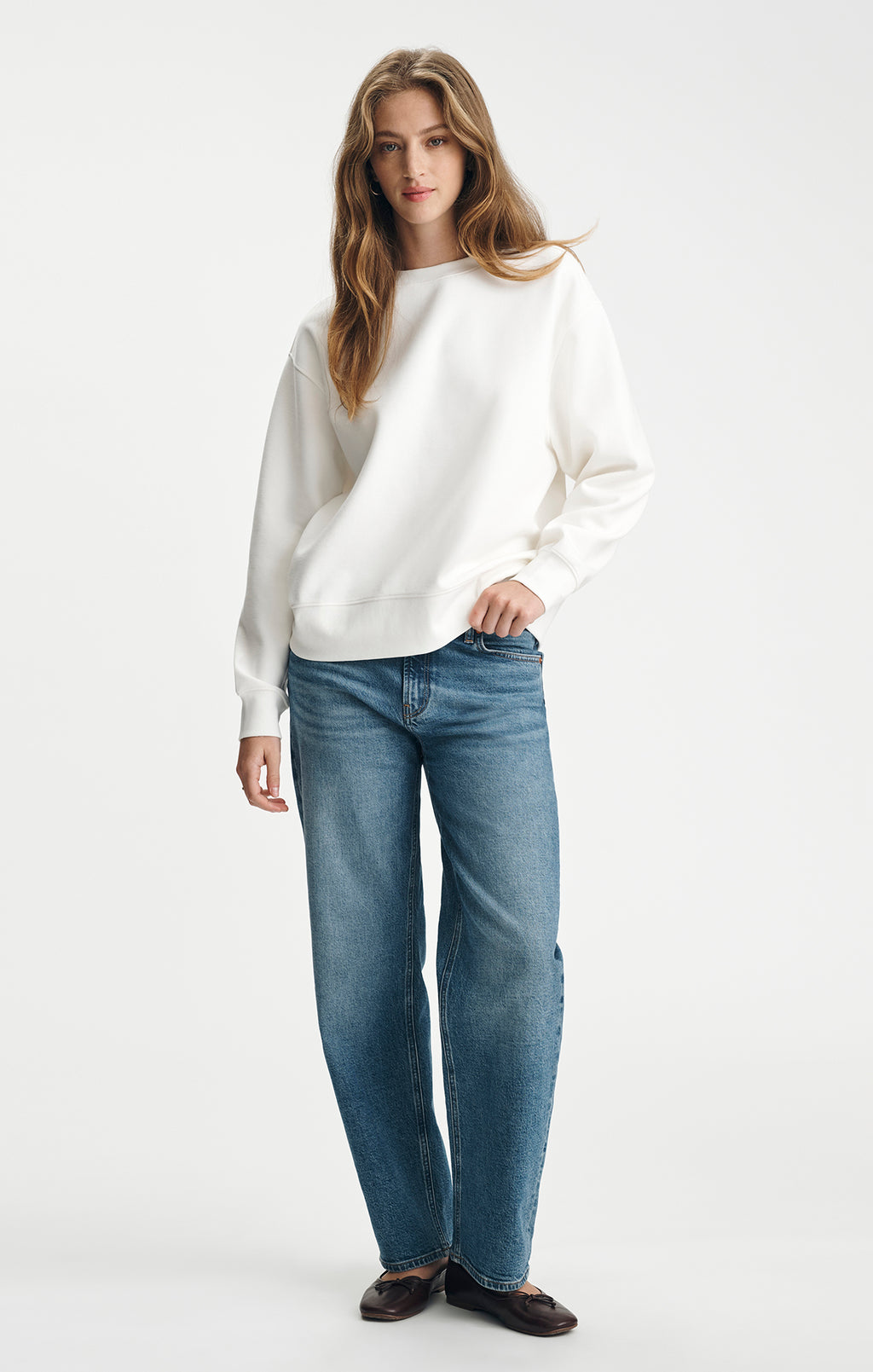 PIQUE CREW NECK SWEATSHIRT IN ANTIQUE WHITE - Mavi Jeans