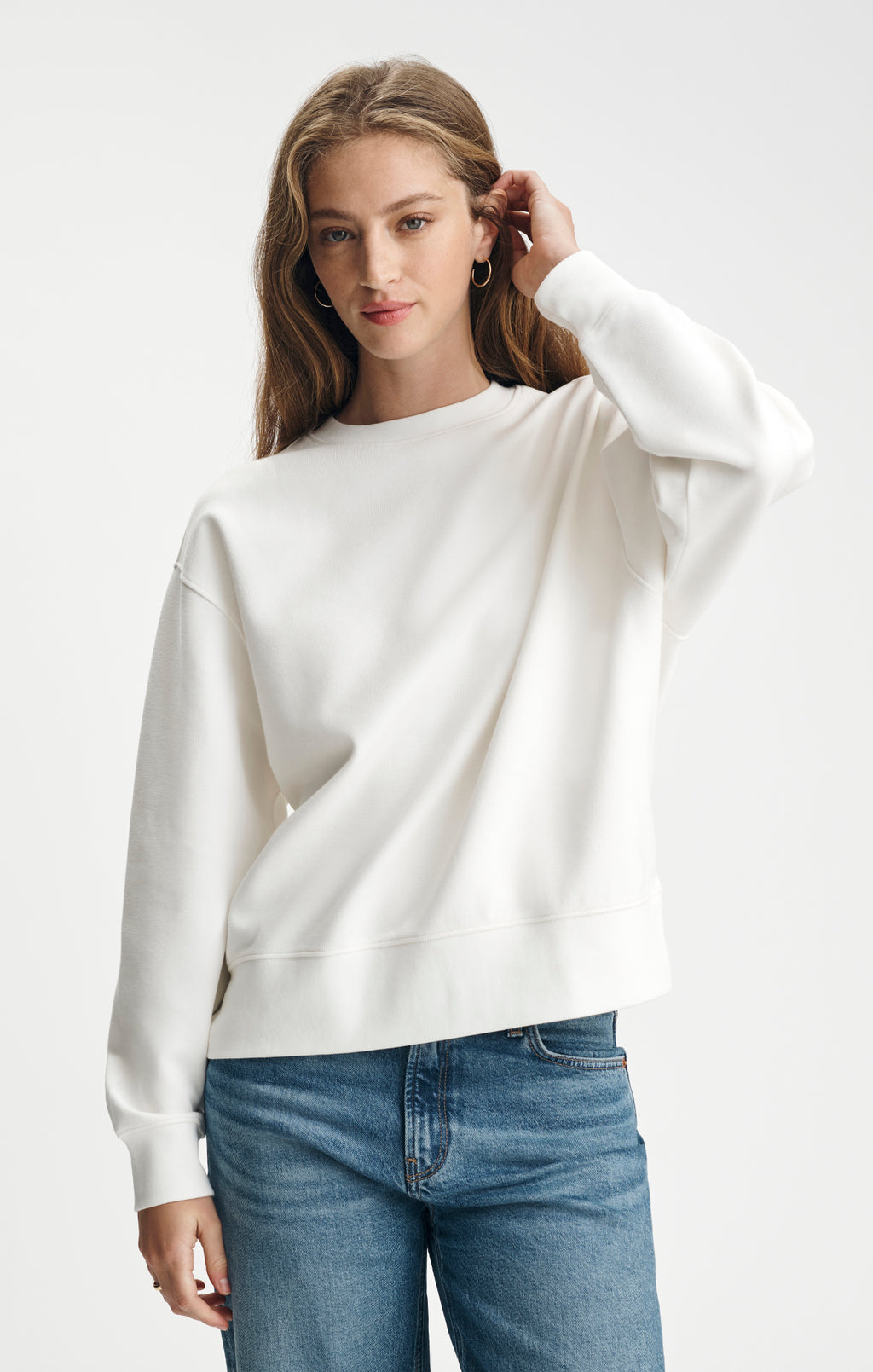 PIQUE CREW NECK SWEATSHIRT IN ANTIQUE WHITE - Mavi Jeans
