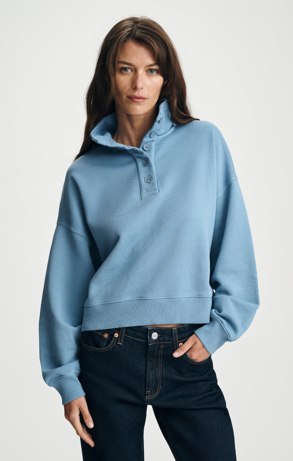 FLEECE FUNNEL NECK SWEATSHIRT IN CYANEUS - Mavi Jeans
