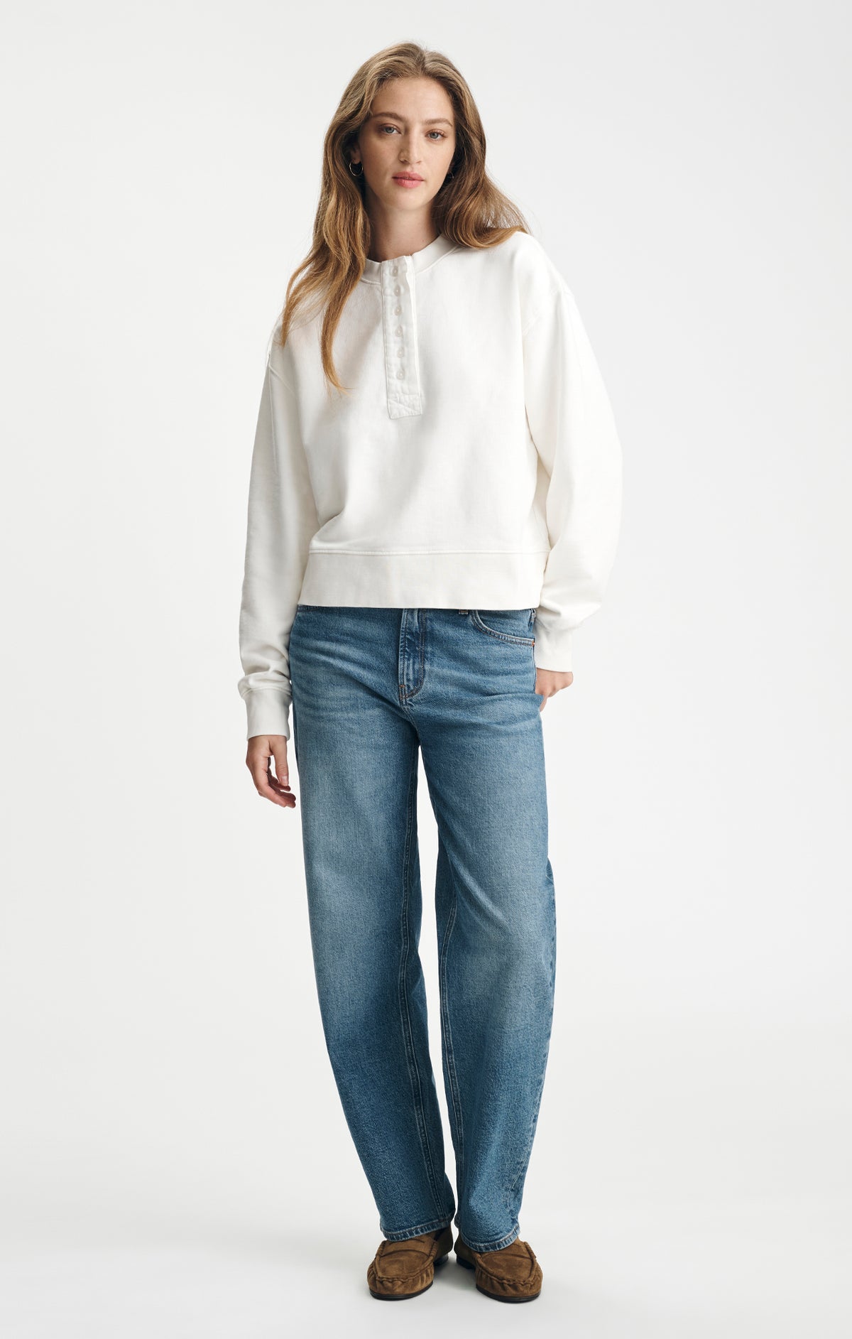 FLEECE HENLEY SWEATSHIRT IN ANTIQUE WHITE - Mavi Jeans
