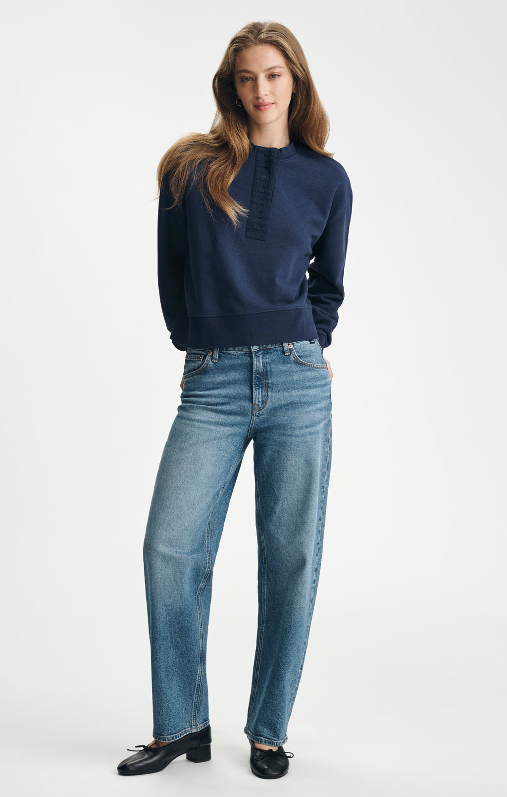 FLEECE HENLEY SWEATSHIRT IN PEACOAT - Mavi Jeans