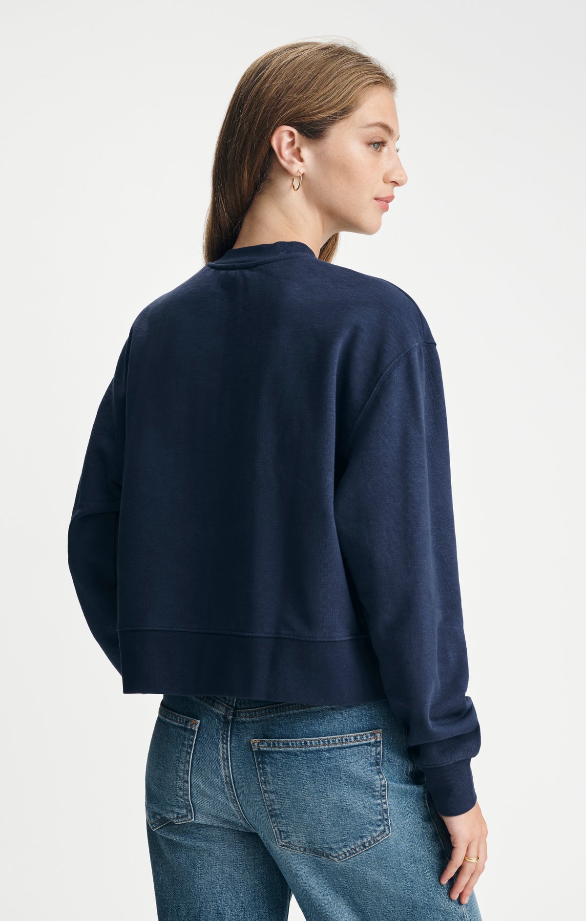 FLEECE HENLEY SWEATSHIRT IN PEACOAT - Mavi Jeans