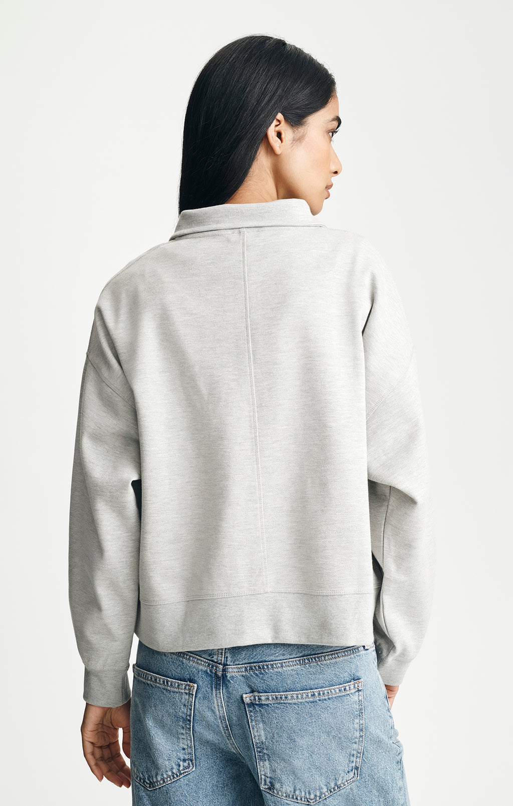 HALF ZIP SWEATSHIRT IN MID GREY MELANGE - Mavi Jeans