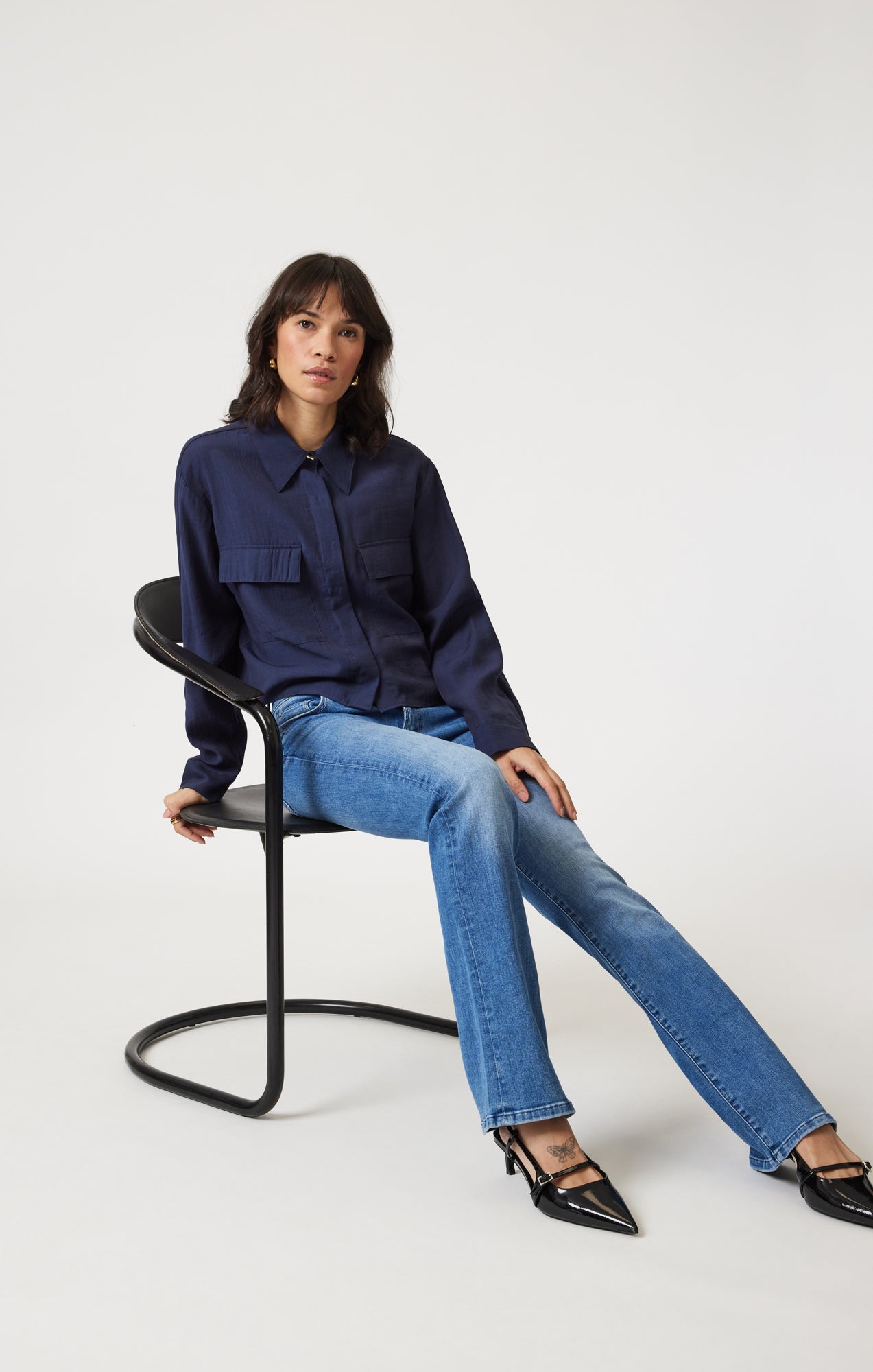 Mavi Women's Double Pocket Long Sleeve Shirt In Naval Academy