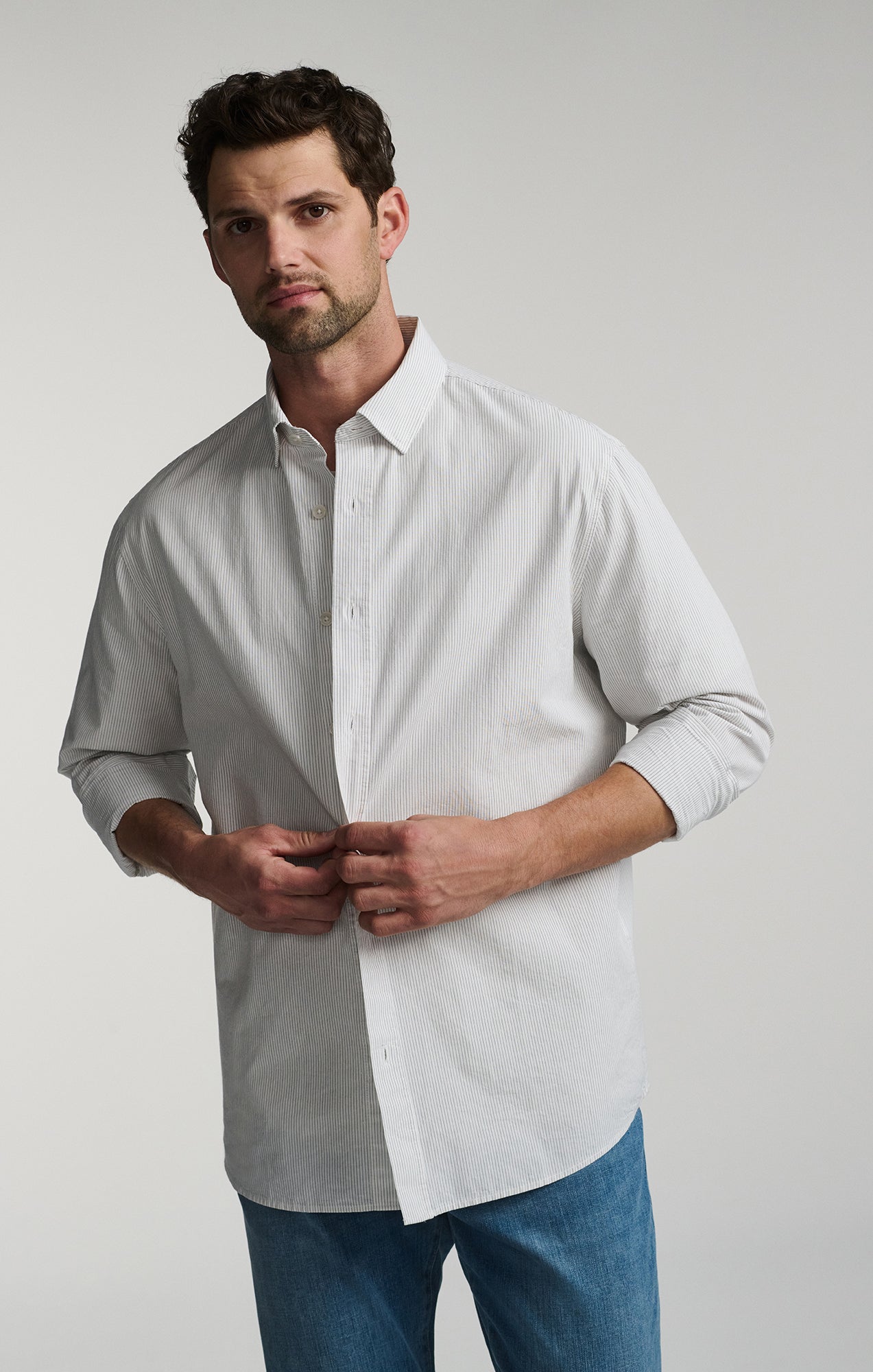 LONG SLEEVE BUTTON-UP TENCEL™ SHIRT IN BLACK IRIS - Mavi Jeans