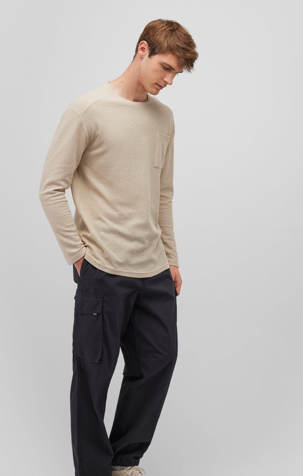 LONG SLEEVE POCKET T-SHIRT IN PELICAN - Mavi Jeans