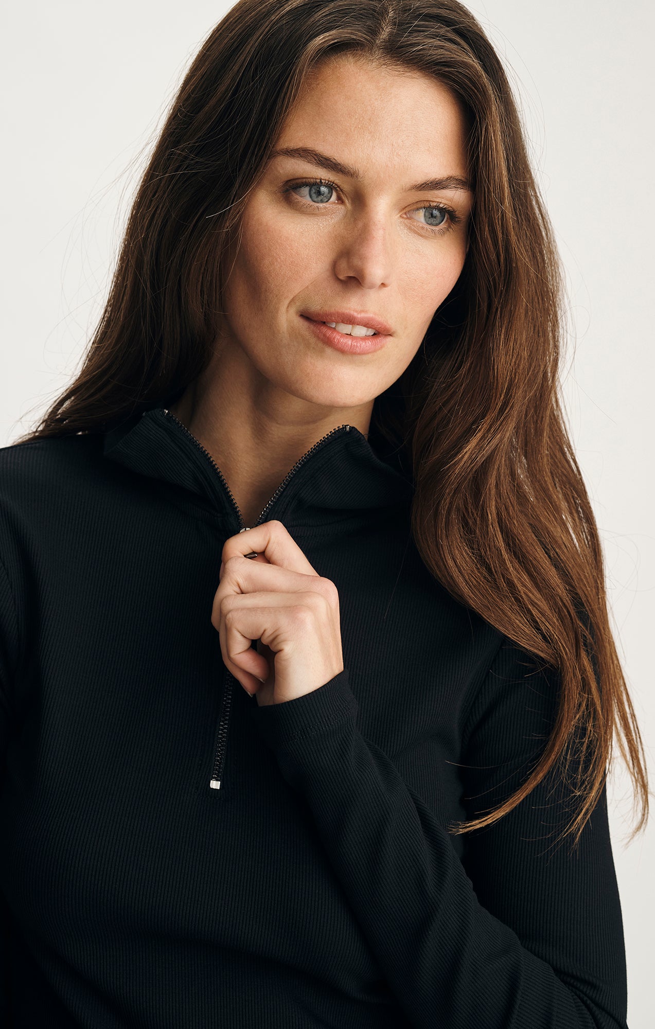 SPORTY LUXE HALF ZIP SHIRT IN BLACK