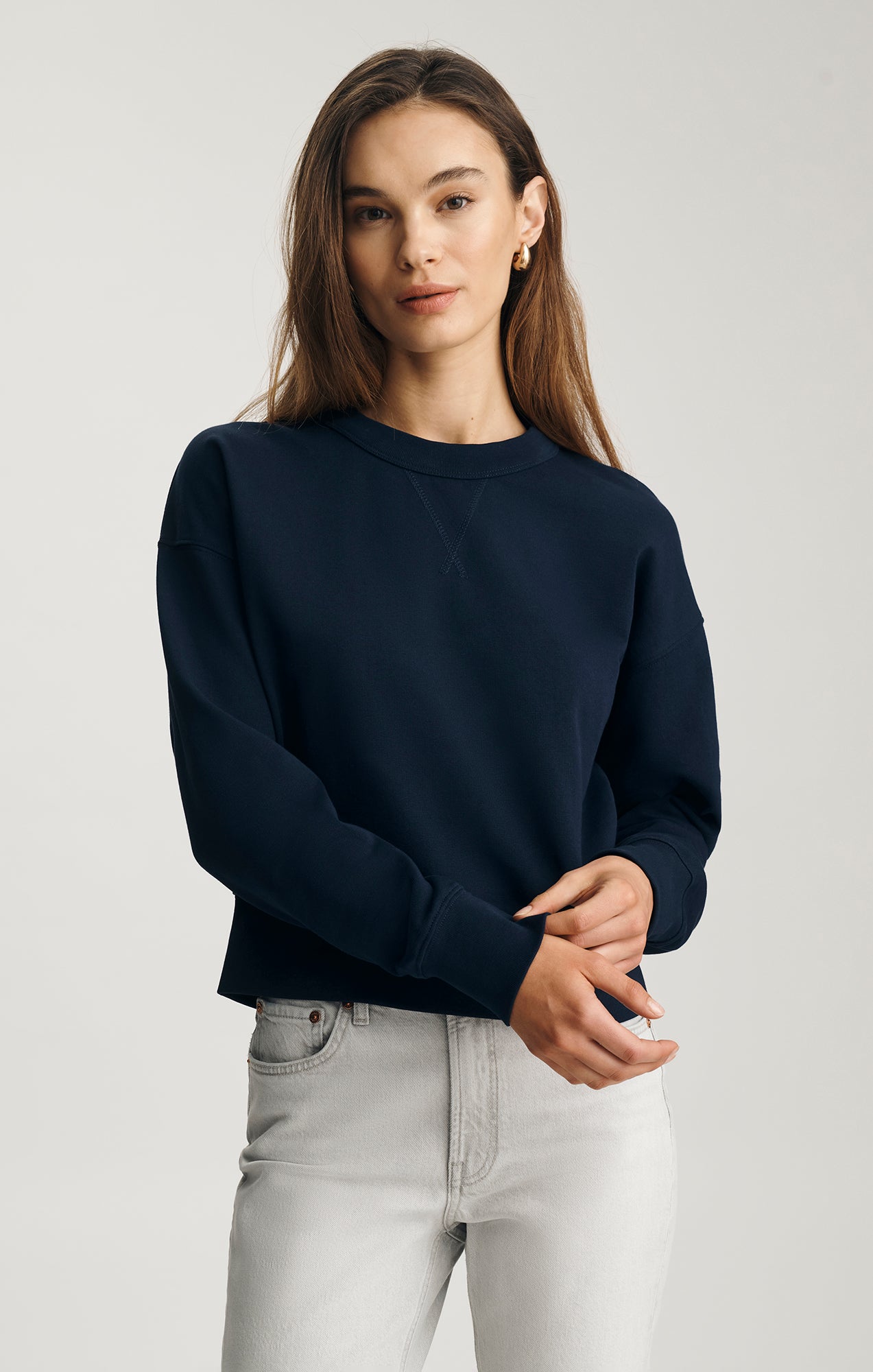 Mavi Women's V-Stitch Crew Neck Sweatshirt In Black Iris – Mavi Canada