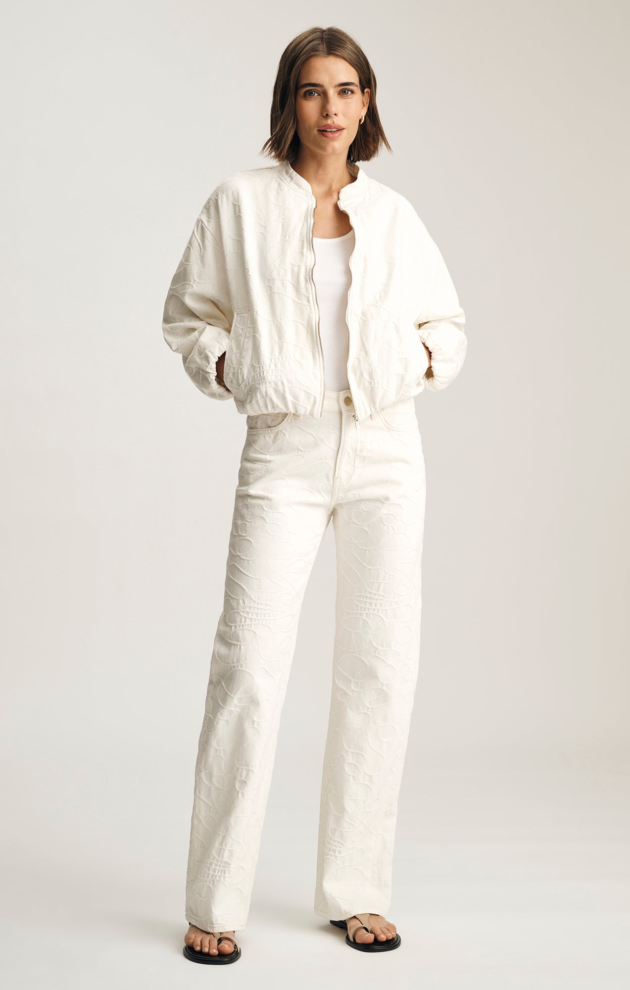 NICOLETTE BOMBER JACKET IN BEIGE EMBROIDERED DENIM - Mavi Jeans