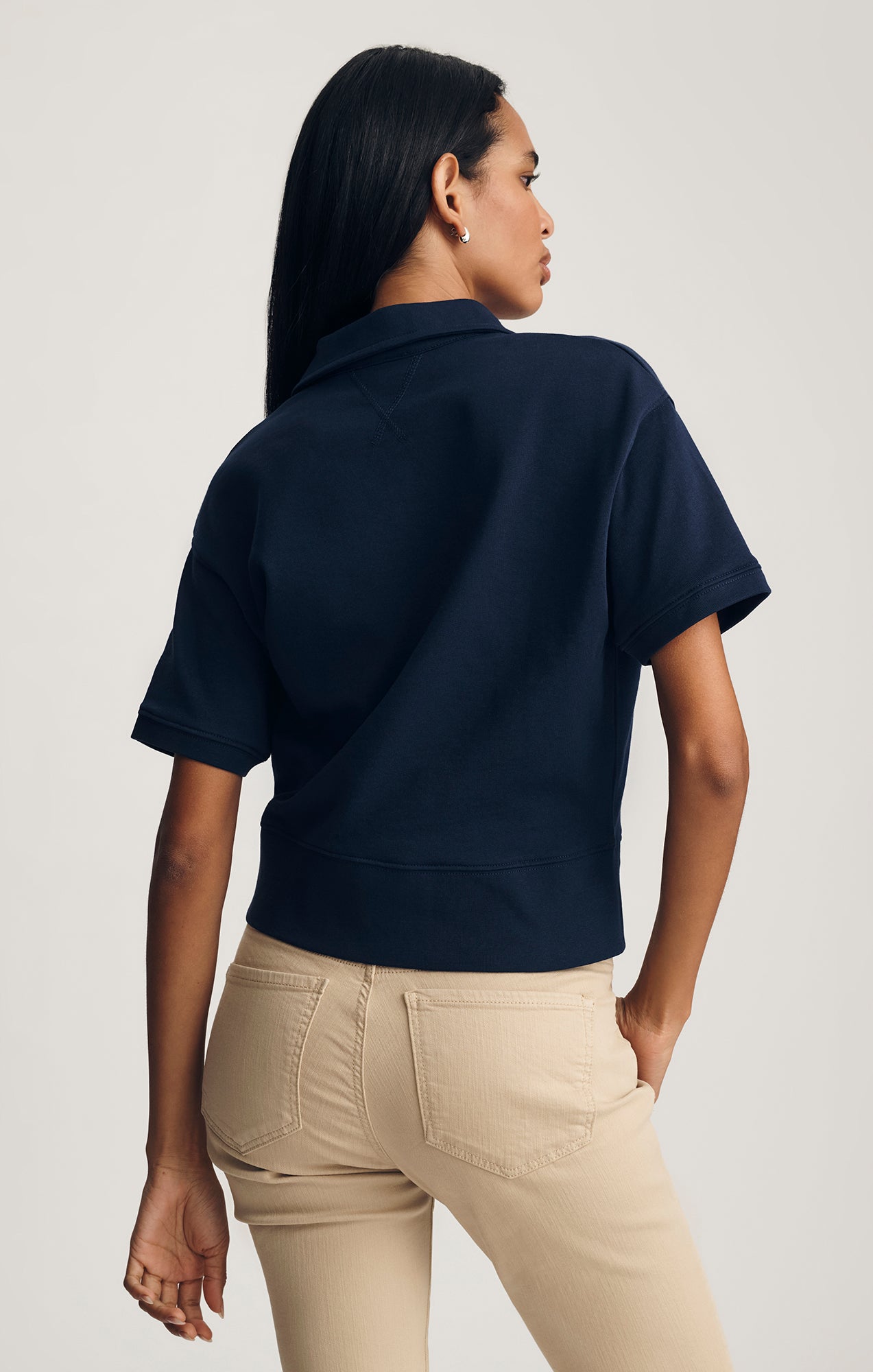 HALF ZIP SHORT SLEEVE SWEATSHIRT IN BLACK IRIS