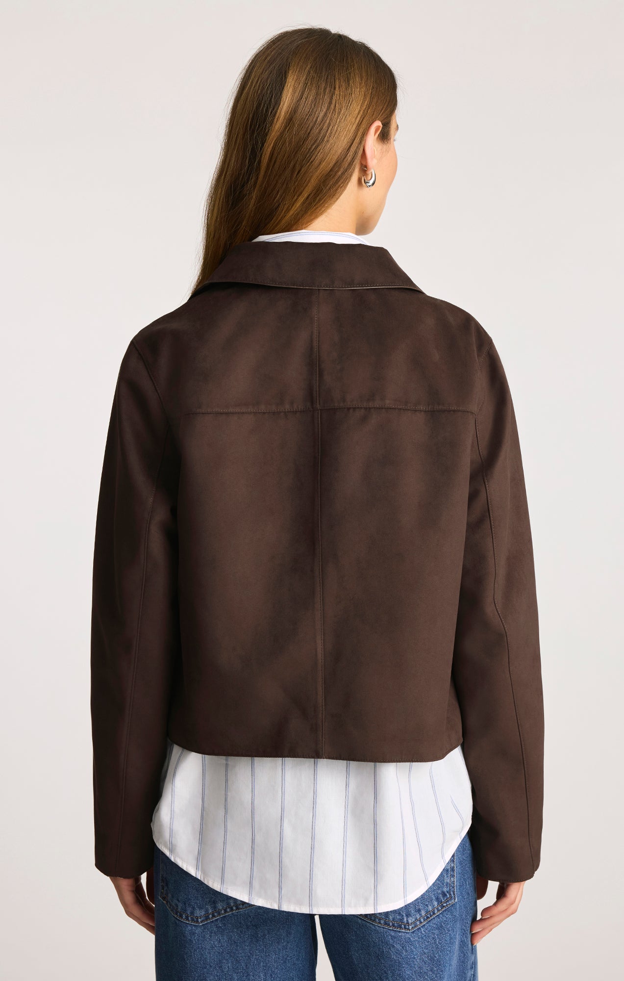 FAUX SUEDE CROPPED JACKET IN BLACK COFFEE - Mavi Jeans