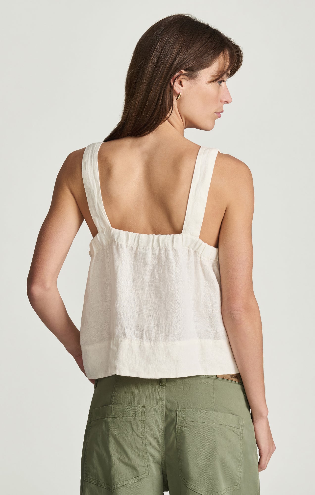 LINEN SQUARE NECK TANK TOP IN WHITE - Mavi Jeans