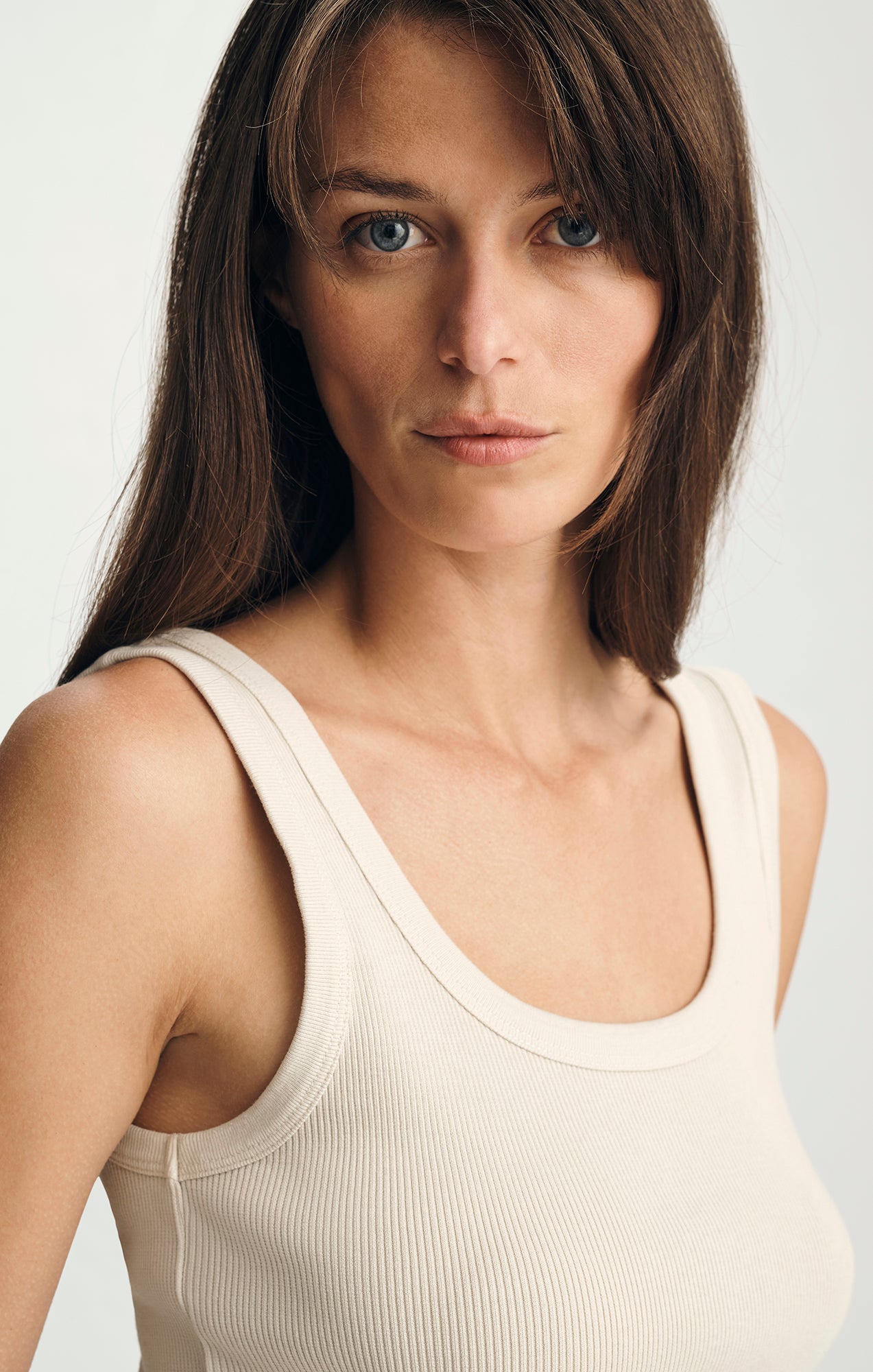 RIBBED SQUARE NECK TANK TOP IN FOG - Mavi Jeans