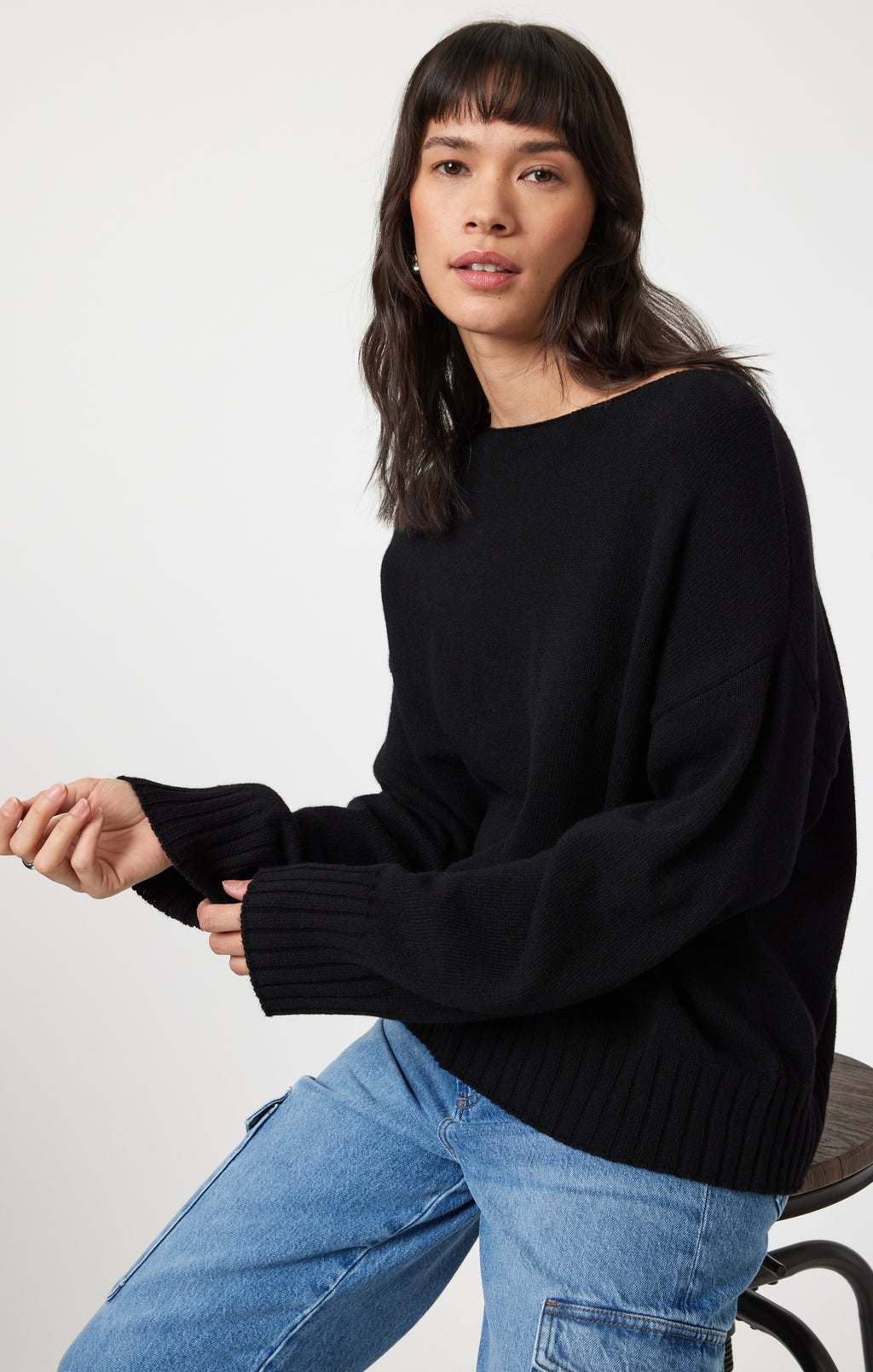 BOAT NECK SWEATER IN BLACK - Mavi Jeans