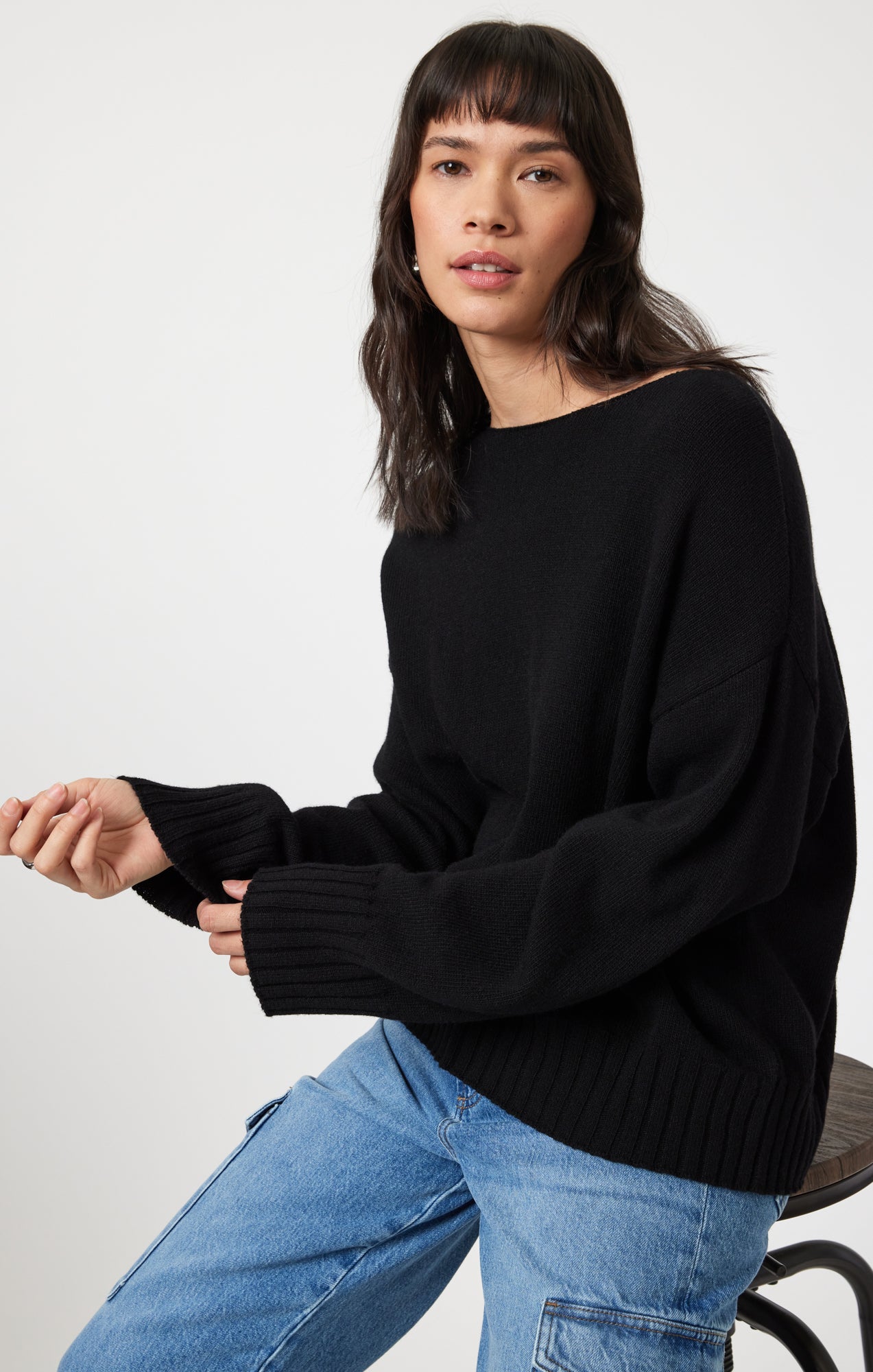 BOAT NECK SWEATER IN BLACK - Mavi Jeans