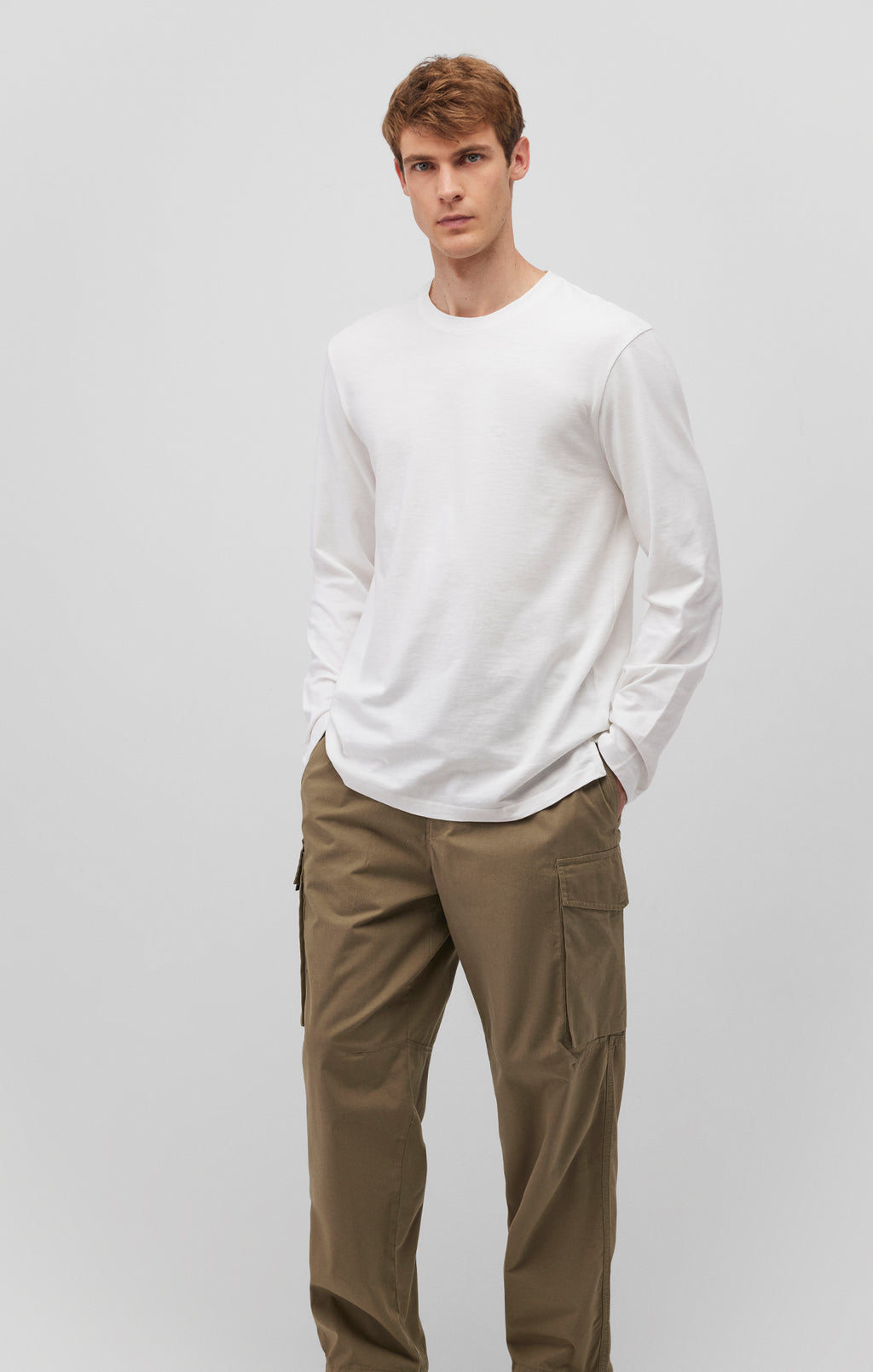 LONG SLEEVE CREW NECK T-SHIRT IN ANTIQUE WHITE - Mavi Jeans