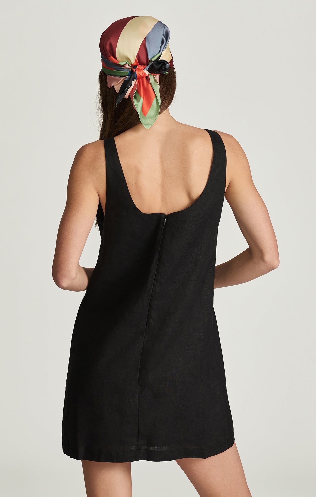 LINEN BOAT NECK MINI DRESS IN BLACK - Mavi Jeans