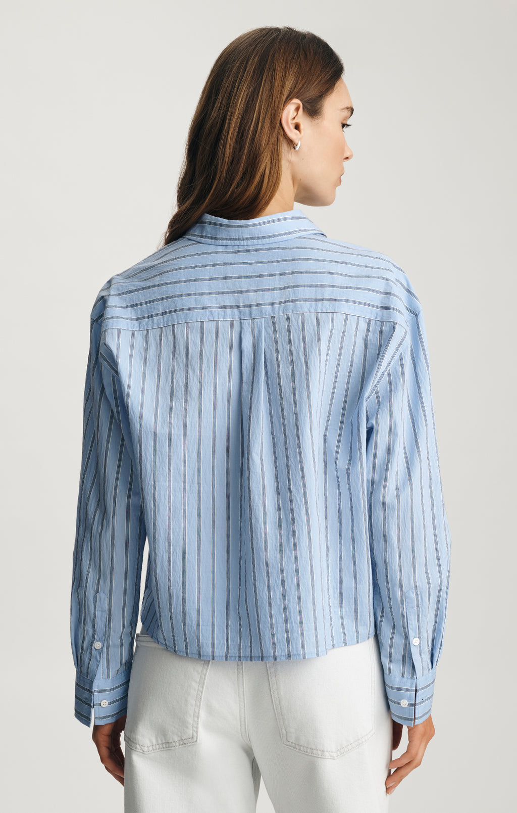 CROPPED ONE POCKET BUTTON-UP SHIRT IN BLUE STRIPED - Mavi Jeans