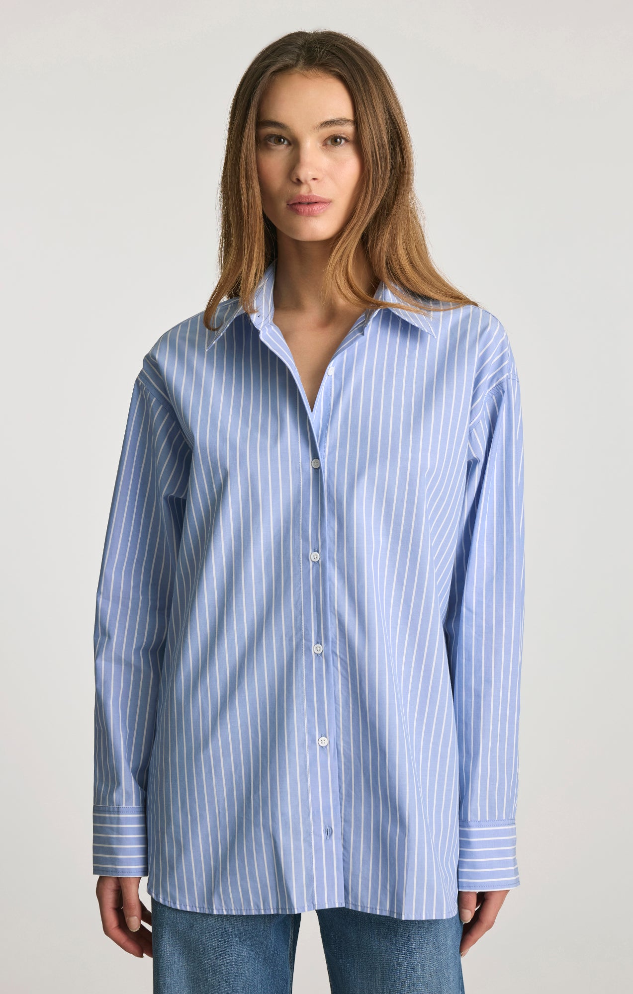 OVERSIZED BUTTON-UP SHIRT IN NAVY STRIPE - Mavi Jeans