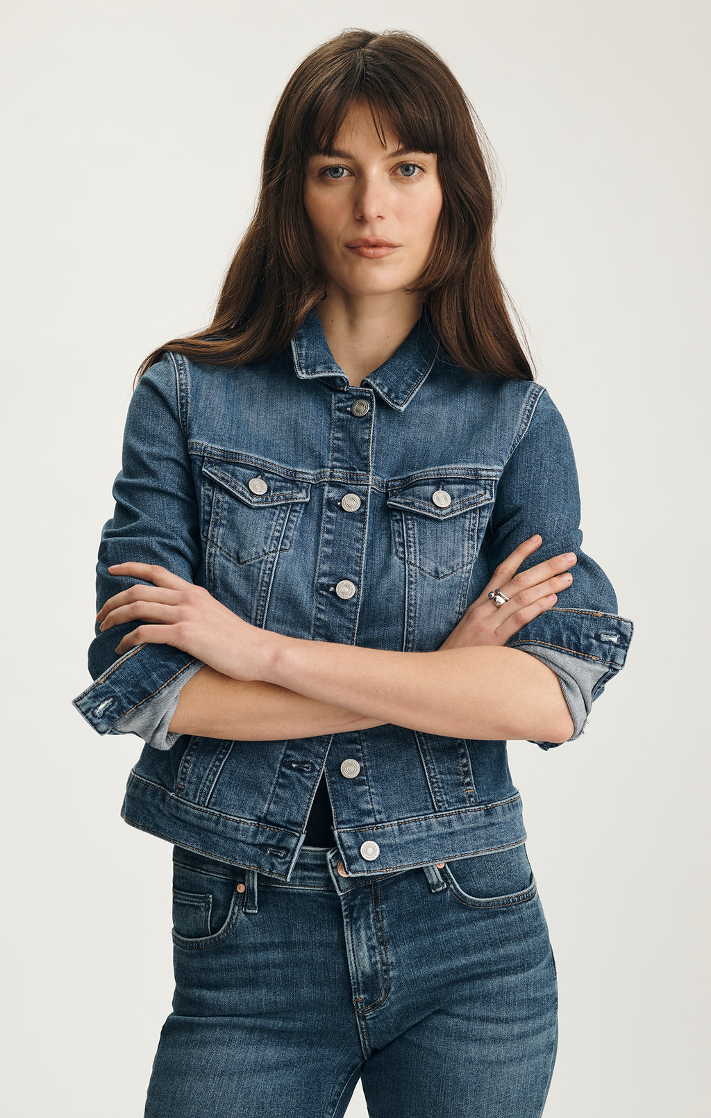 SAMANTHA DENIM JACKET IN DARK BRUSHED FLEX BLUE - Mavi Jeans