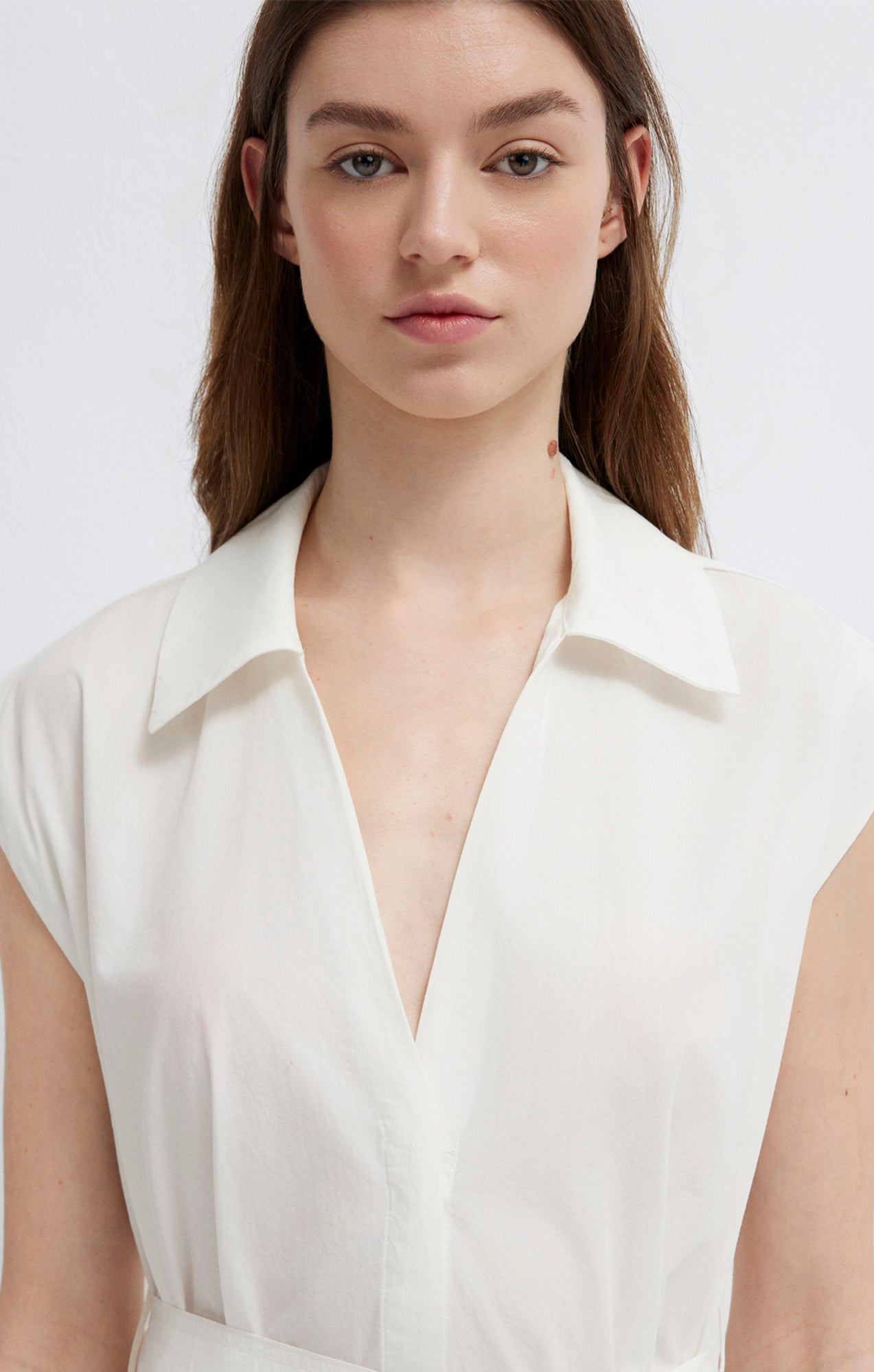 ROBE CHEMISE MIDI À CEINTURE NOUVELLE BLANC ANTIQUE